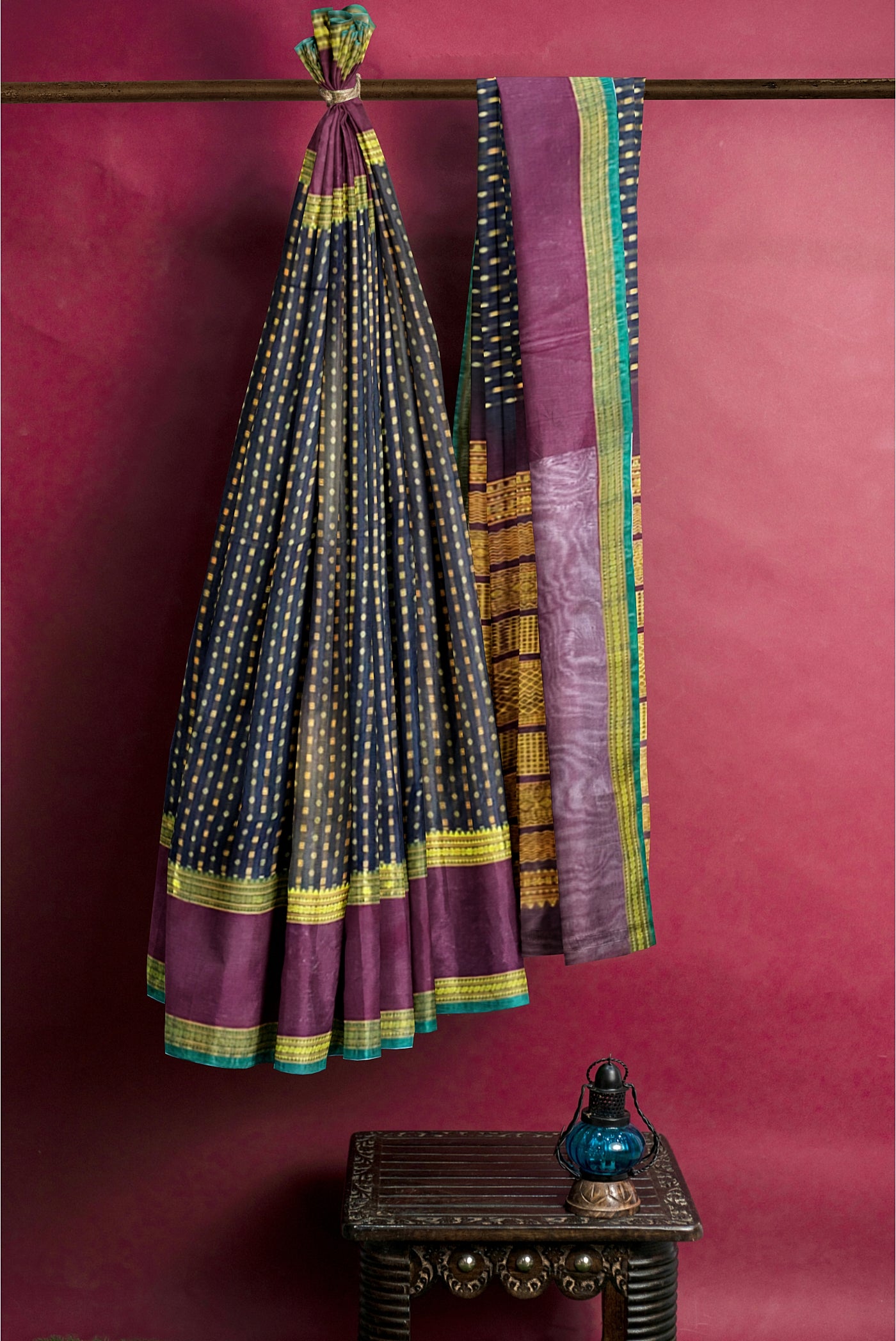 Black Silk Cotton Saree With Meenakari Work Pattern