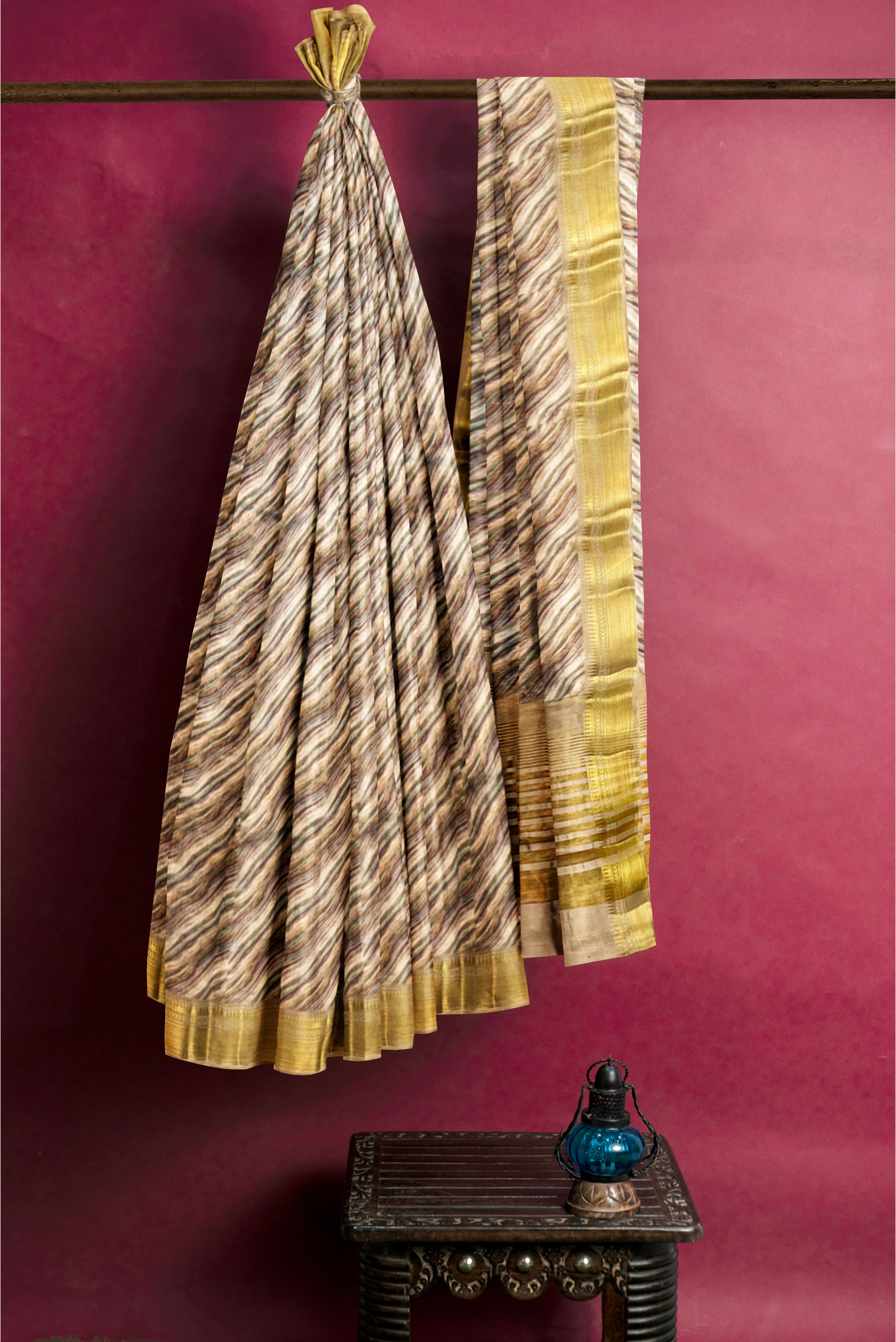 Beige Office Wear Saree With Floral Pattern