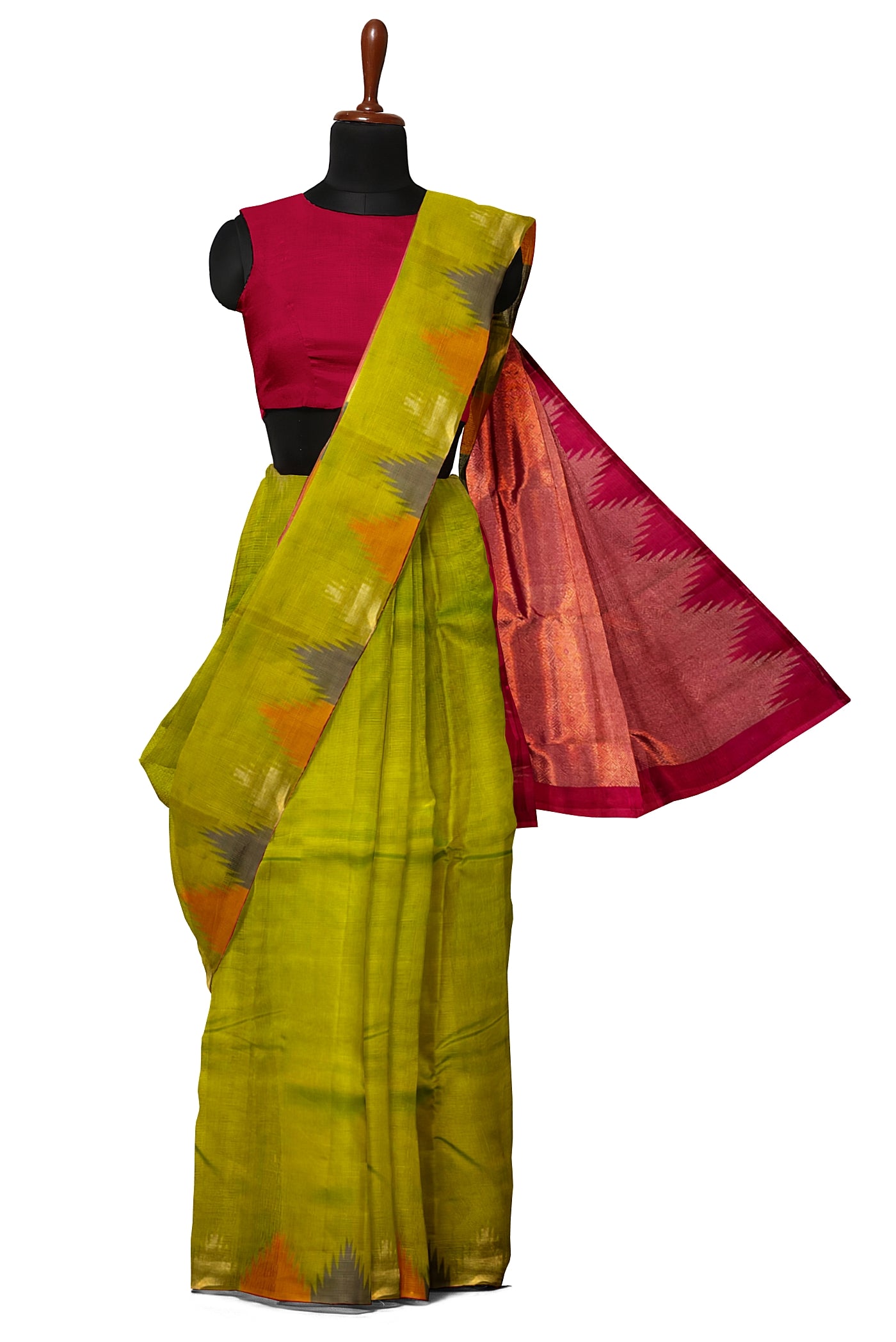 Lime Green Light Weight Silk Saree With Plain Pattern