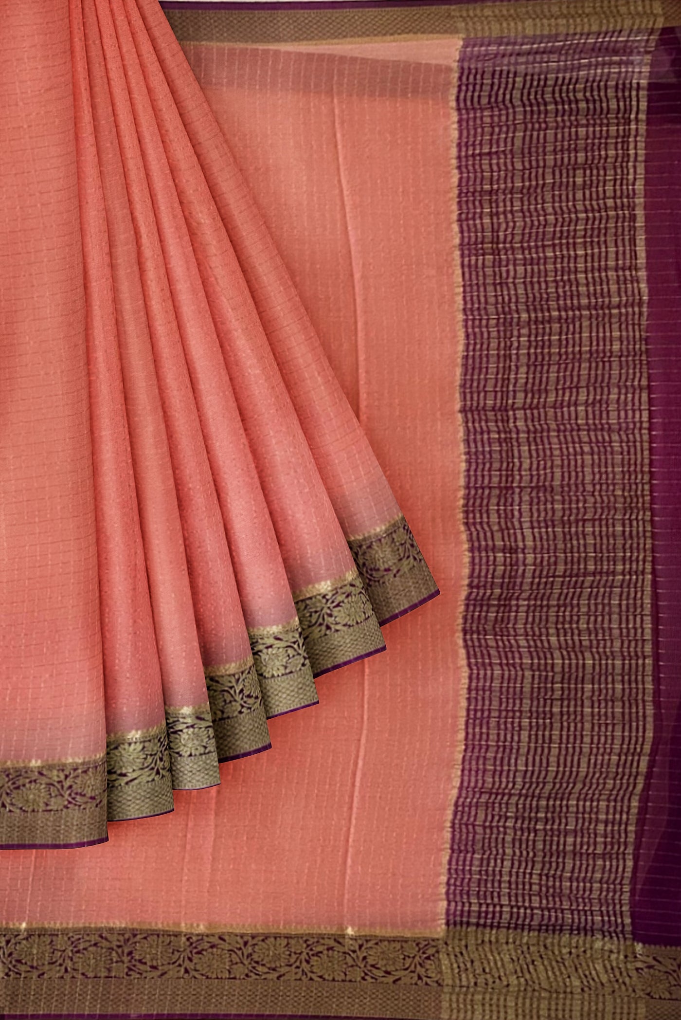 Baby Pink Georgette Banarasi Saree With Zari Checked Pattern