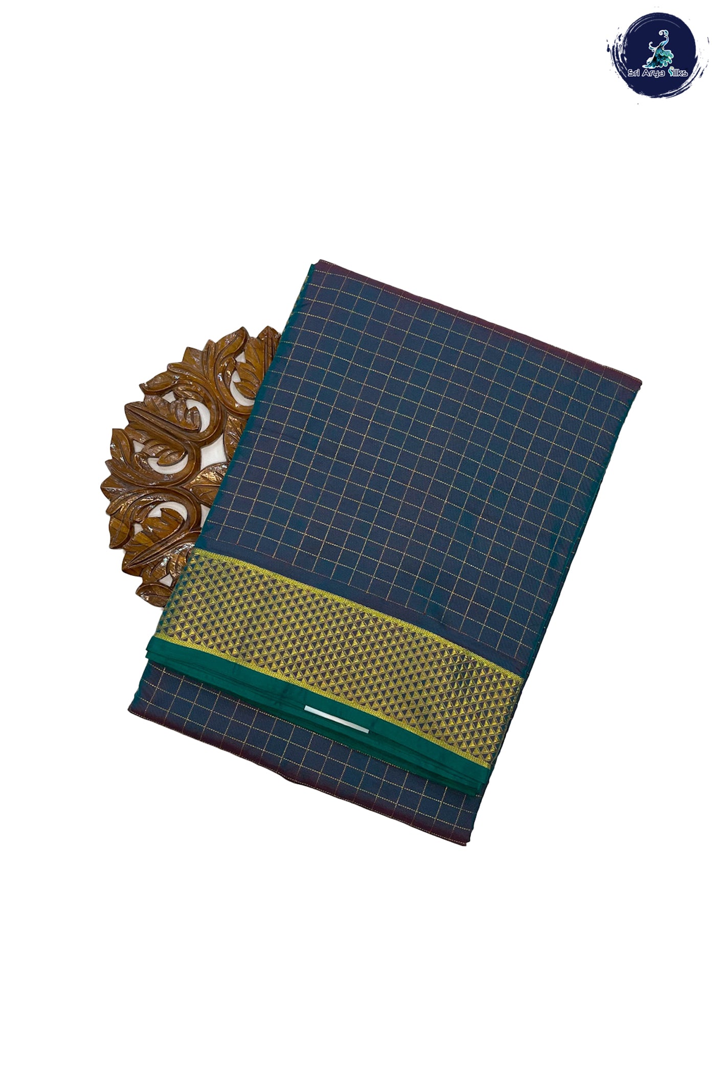 Greenish Grey Madisar Semi Silk Saree With Zari Checked Pattern