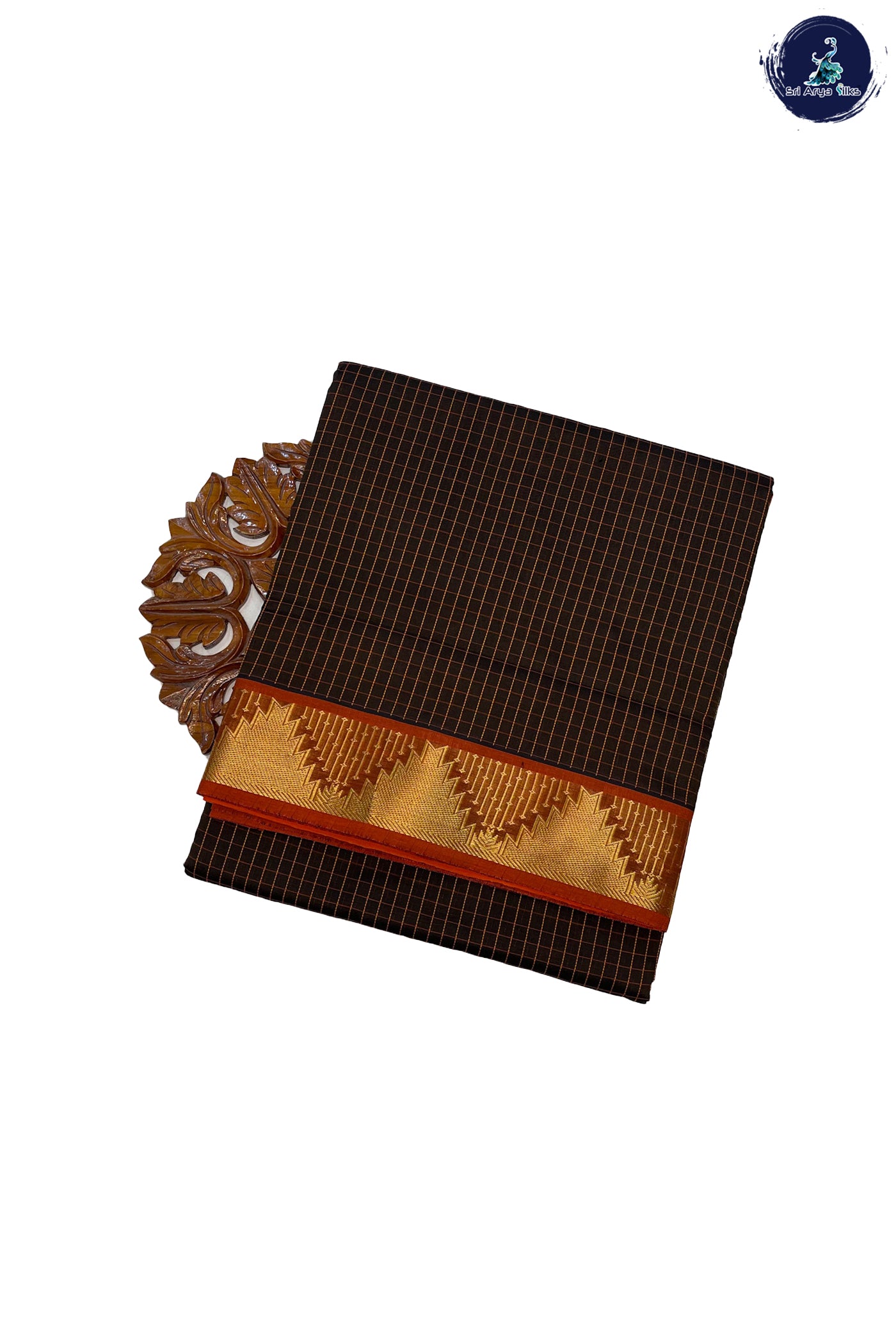 Brown Madisar Semi Silk Cotton Saree With Checked Pattern