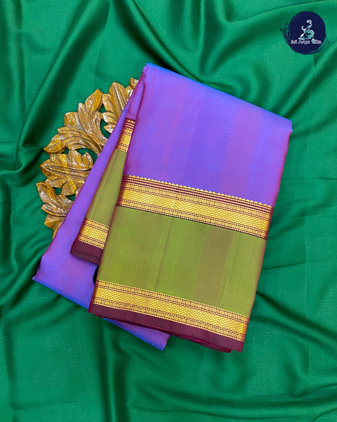 Dual Tone Purple Traditional Silk Saree With Wine Blouse & Buttas Pattern