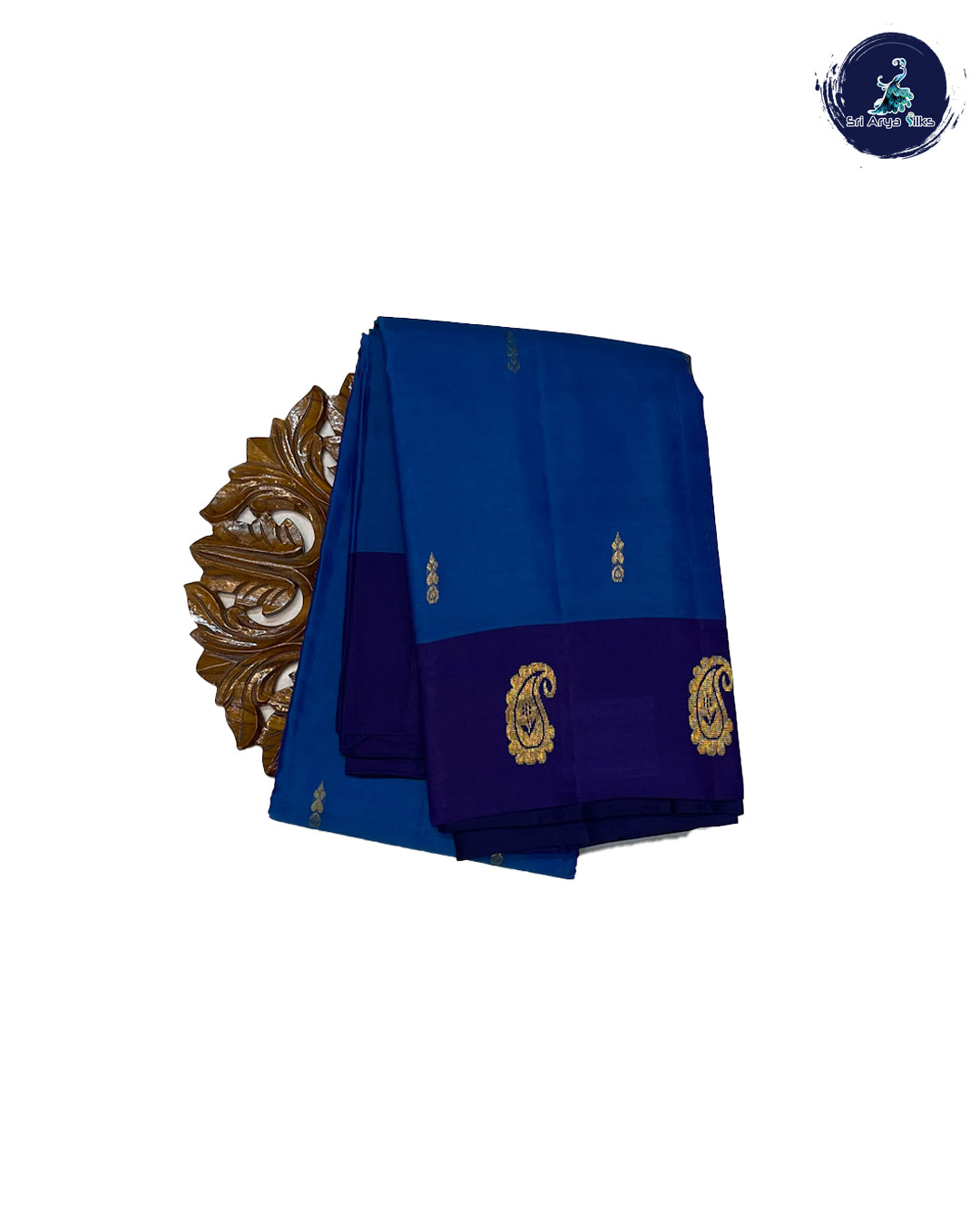 M S Blue and Navy Blue Pure Kanchipuram Silk Saree