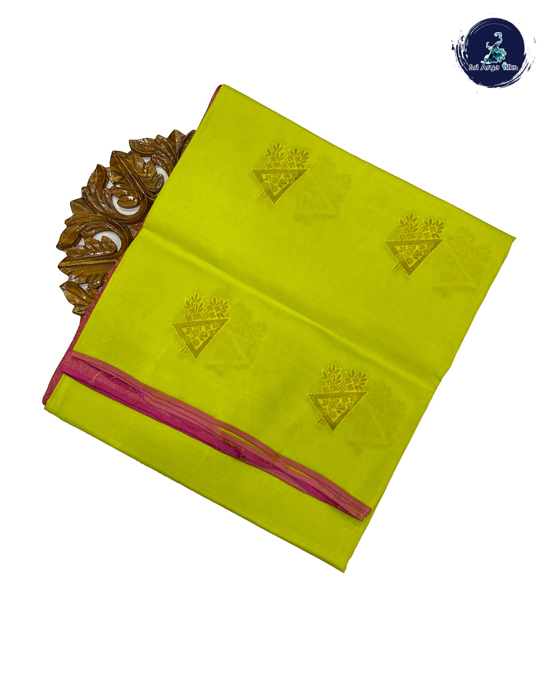 Lime green and Pink Kanchipuram Half Pure Silk Saree