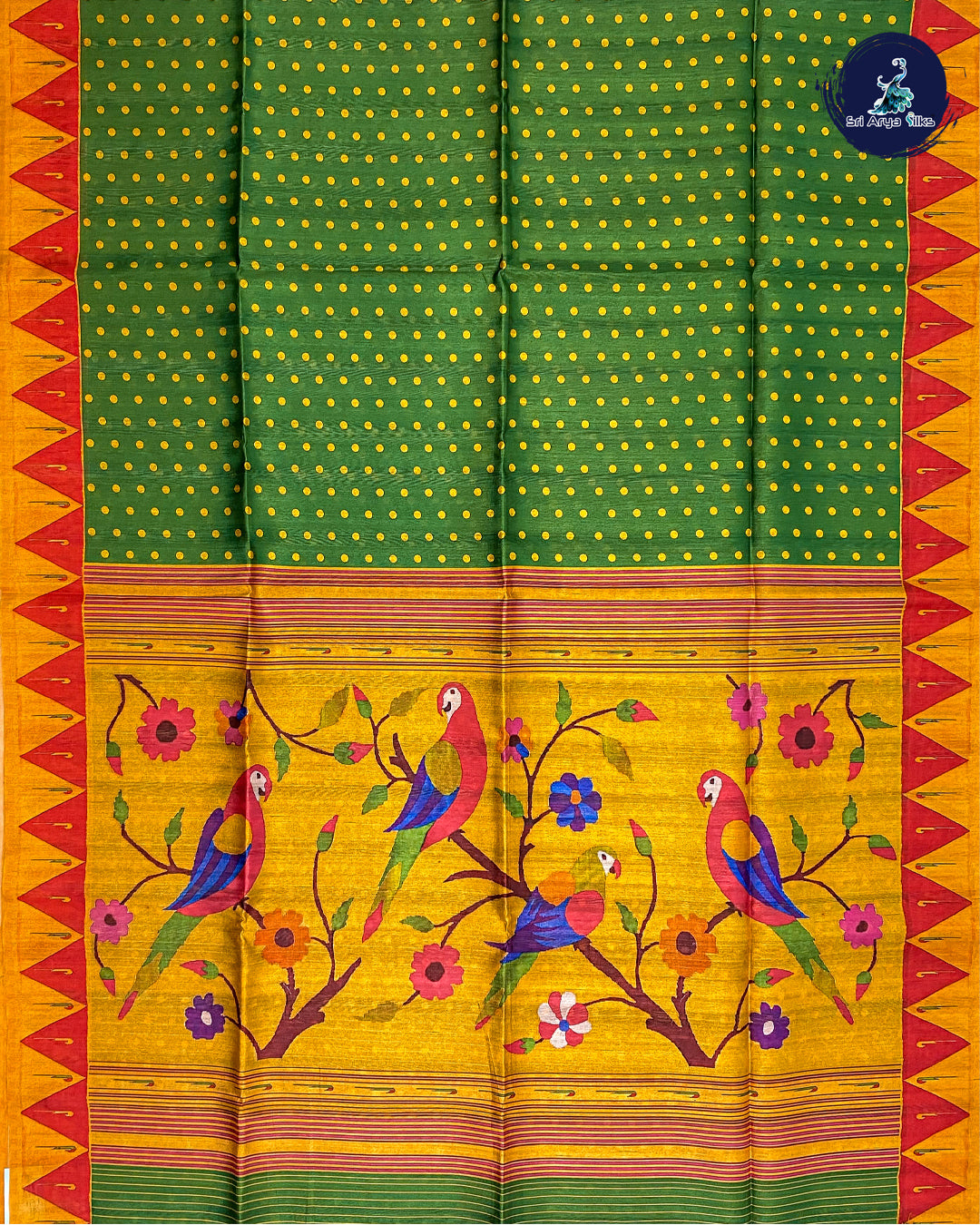 Green and Red Semi Jute Saree
