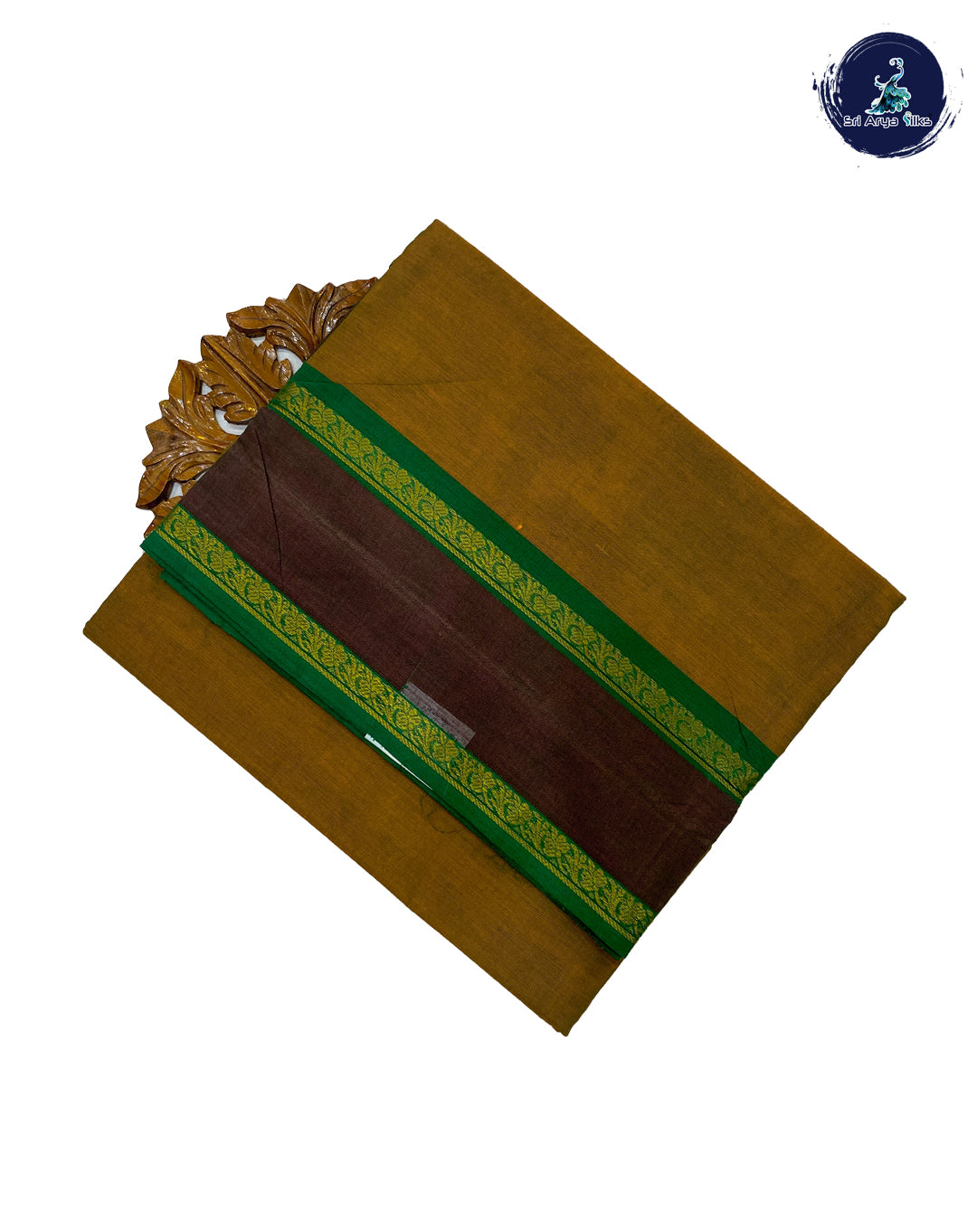 Fenugreek and Maroon Madisar Cotton Saree (10 Yards) Without Blouse