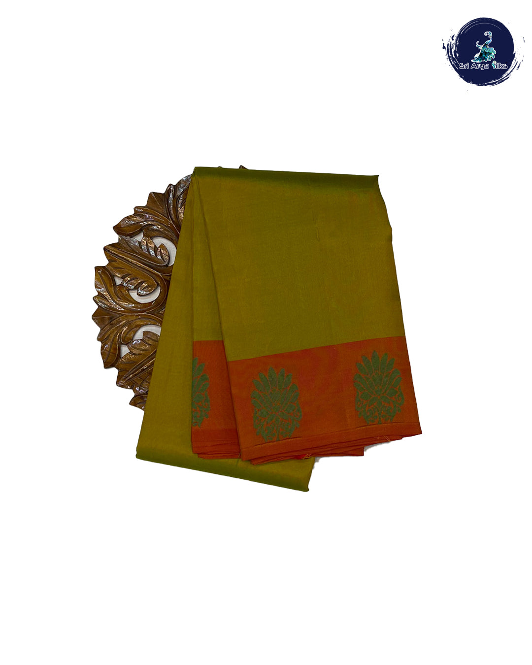 Mehandi Green and Orange Pure Kanchipuram Silk Saree