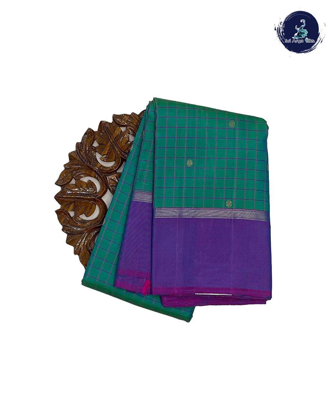 Dual Shade Green and Dark Lavender Pure Kanchipuram Silk Saree