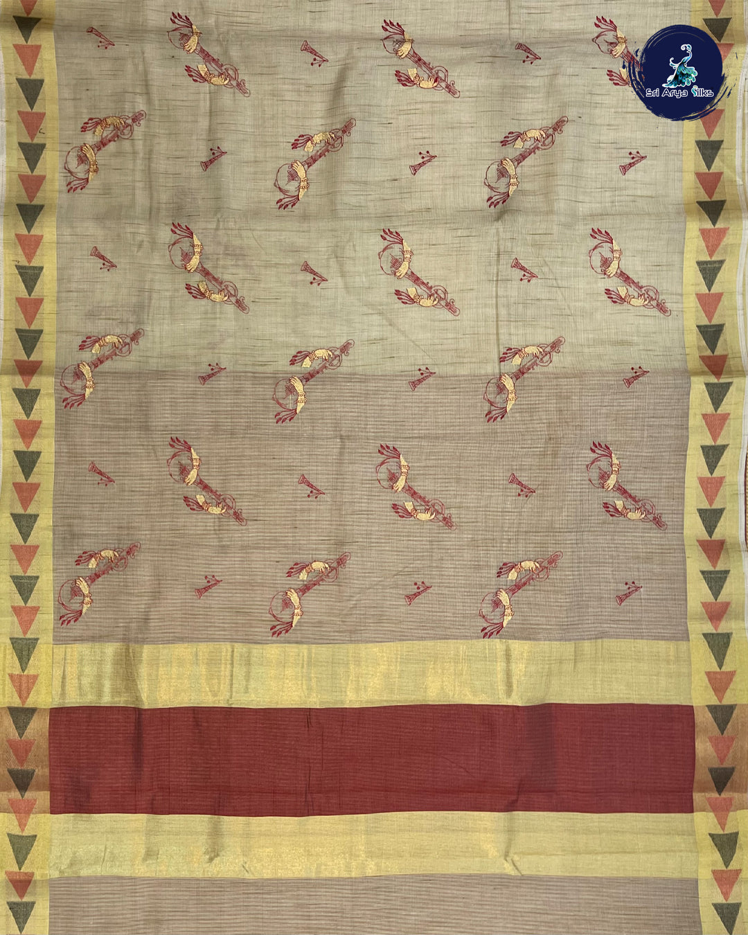 Cream and Red Kota Chanderi Saree