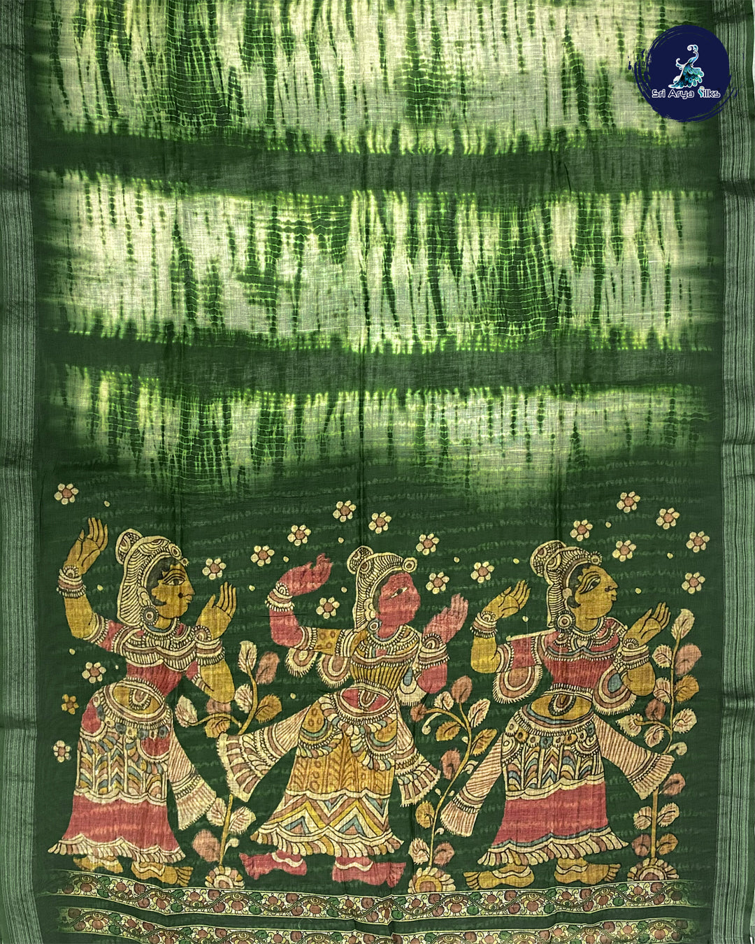 Green & Cream Linen Cotton Saree