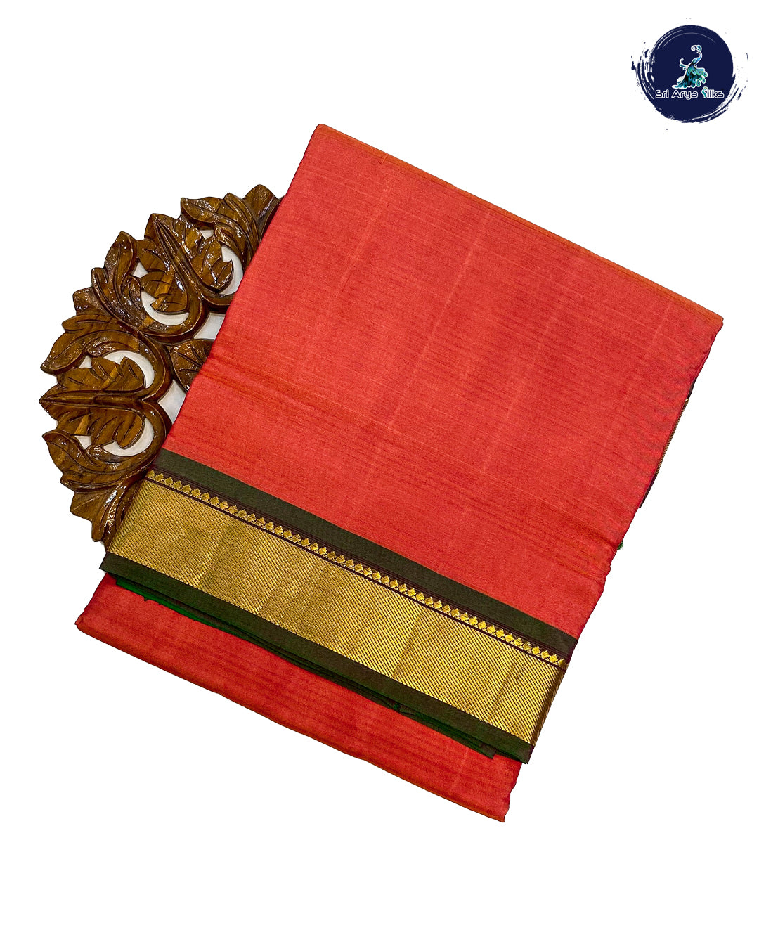 Orangish Pink & Green Pure Kanjivaram 10yards Silk Madisar Saree