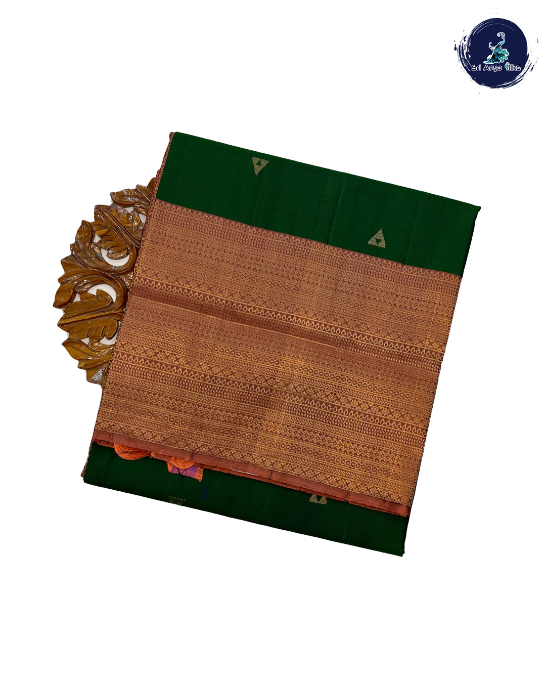 Bottle Green and Brown Handloom Silk Saree