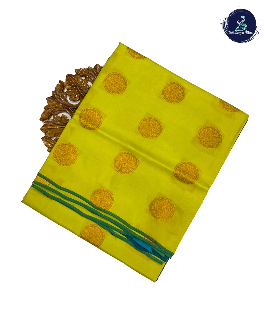 Lime Yellow and Peacock Blue Kanchipuram Half Pure Silk Saree