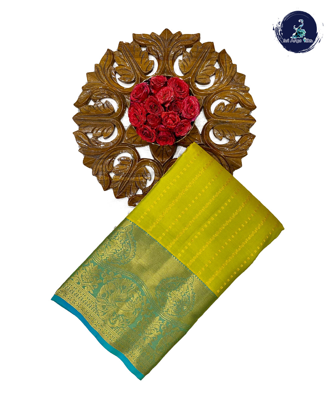 Light Green and Teal Blue Kanchipuram silk saree
