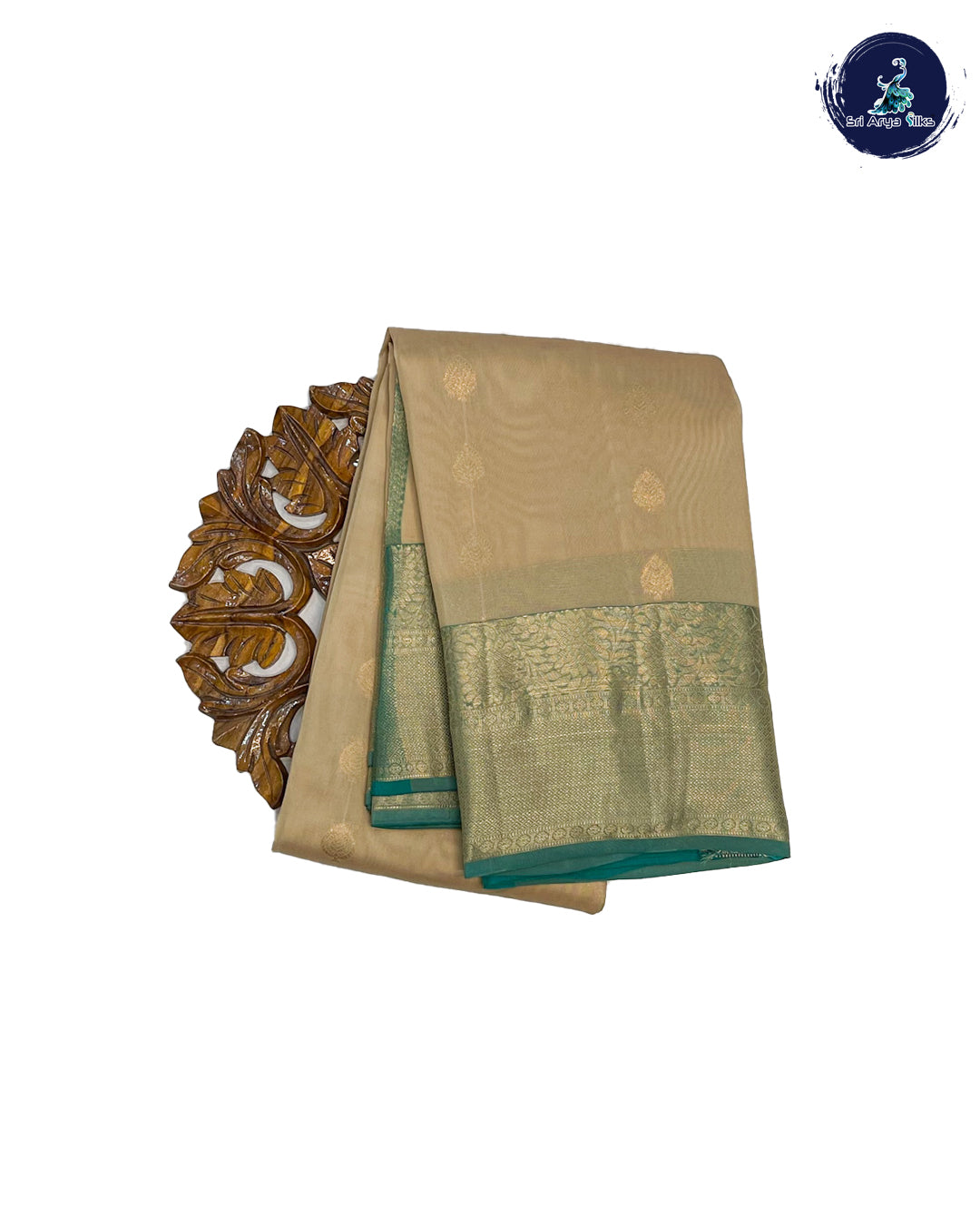 Beige and Teal Blue Kanchipuram Half Pure Silk Saree