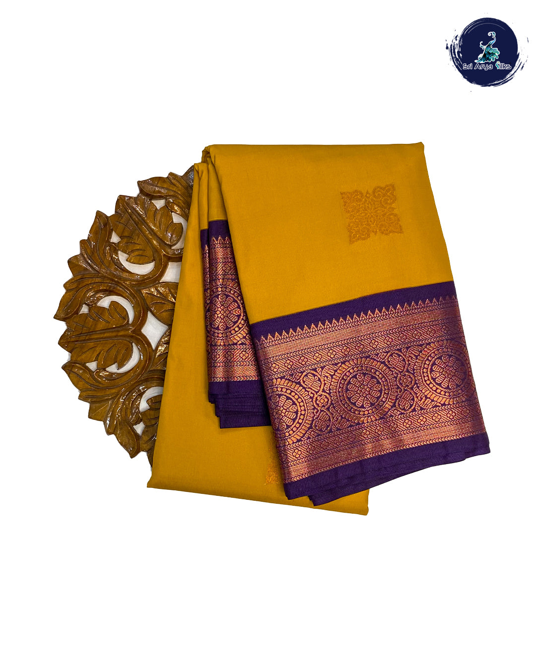 Semi Kanchipuram Silk Saree Mustard and Violet