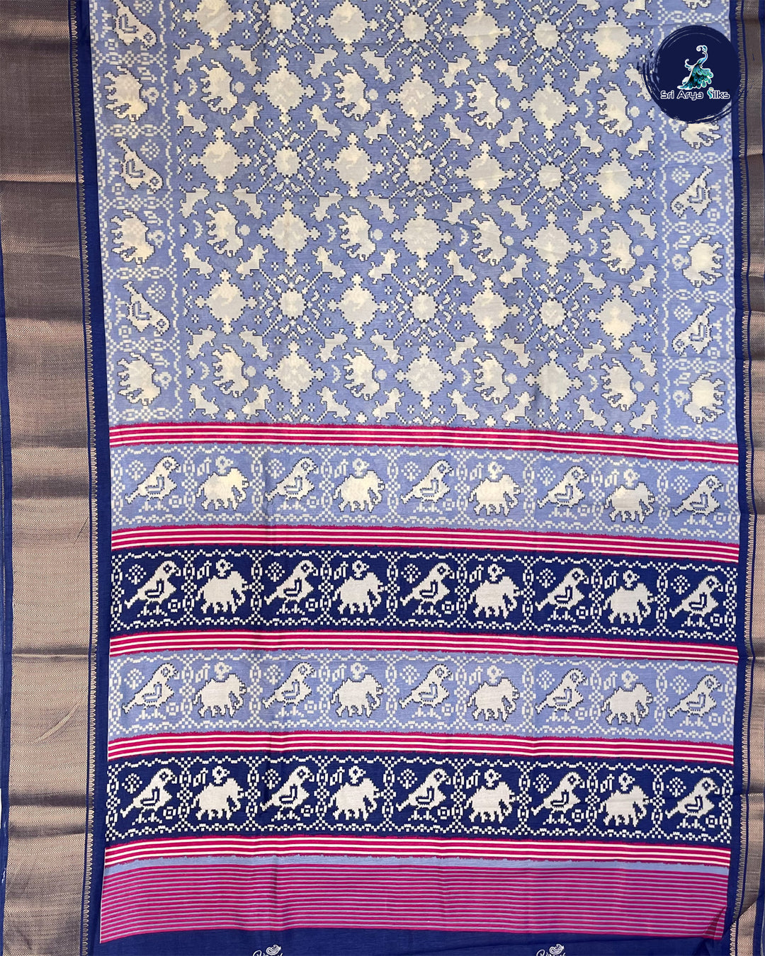 Blue and Navy Blue Printed Semi Tussar Saree