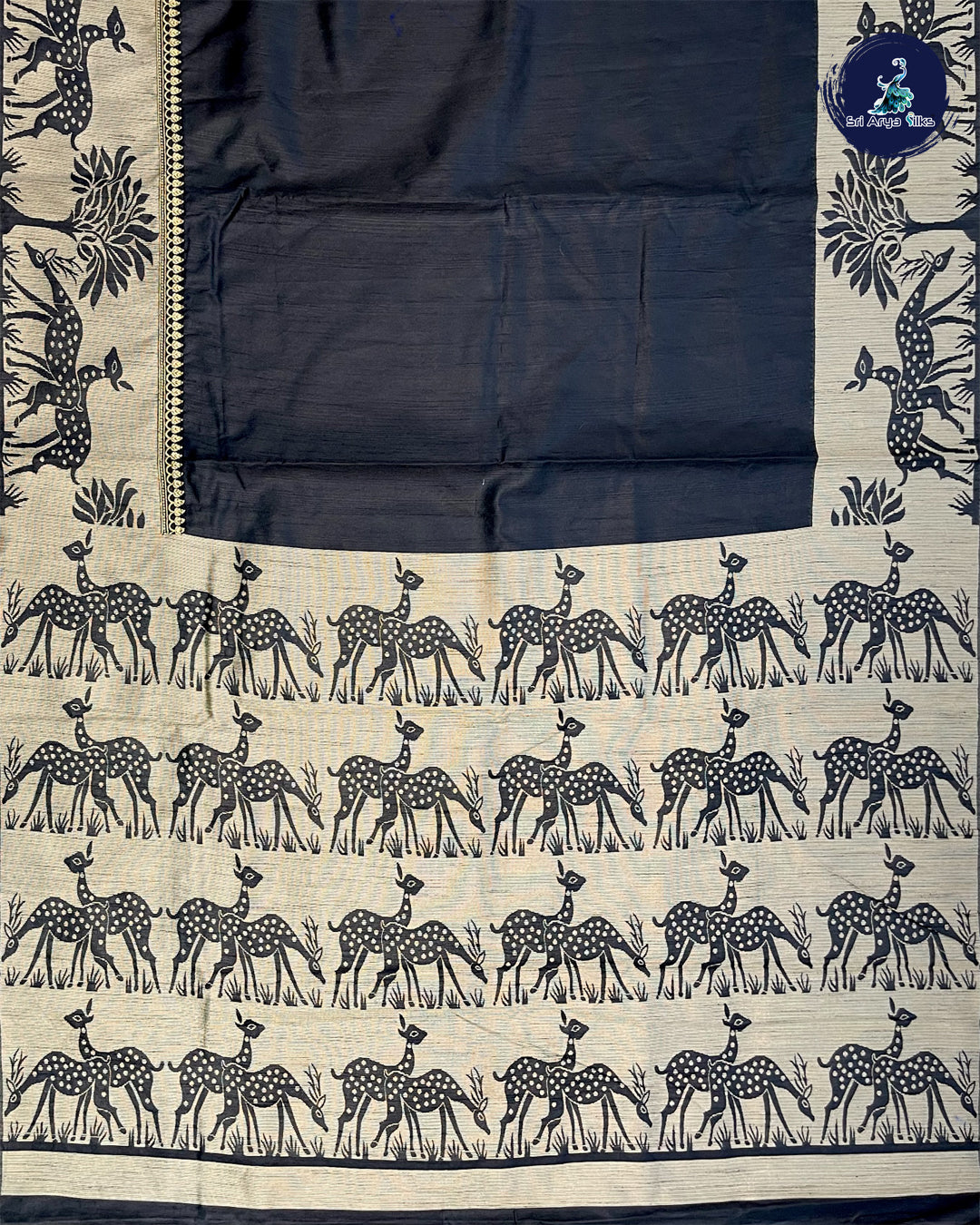 Black and Cream Semi Raw Silk Saree