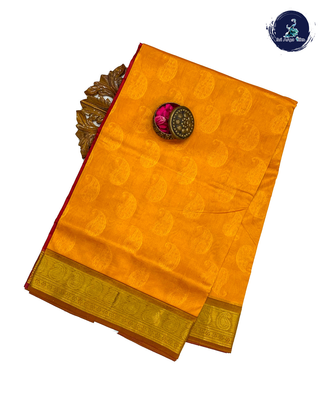 Mango Yellow and Red Handloom Silk Cotton Saree