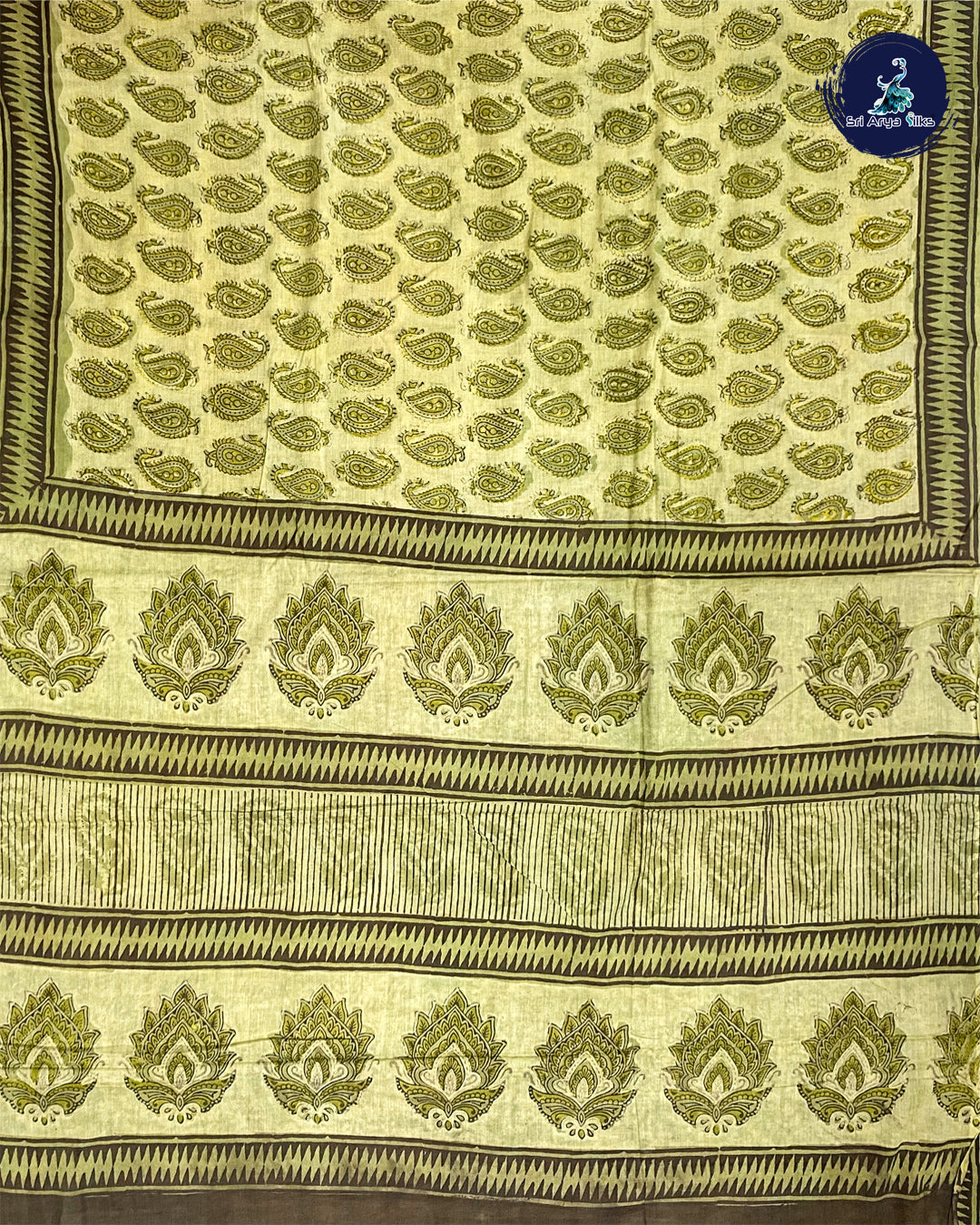 Green And Brown Printed Pure Cotton Saree