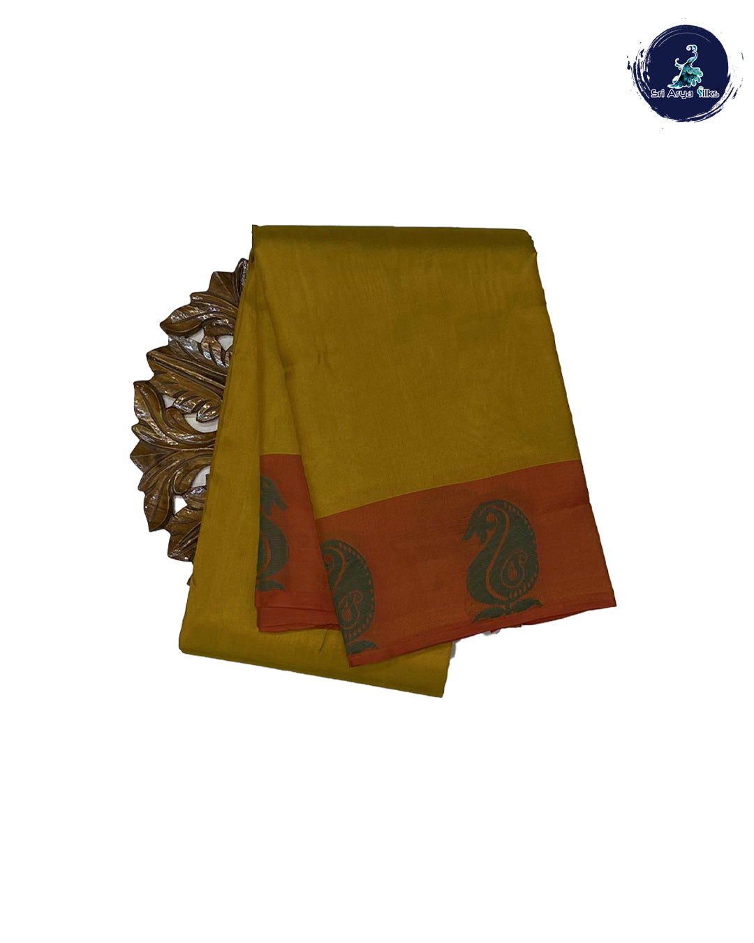 Mehandi Green and Orange Pure Kanchipuram Silk Saree