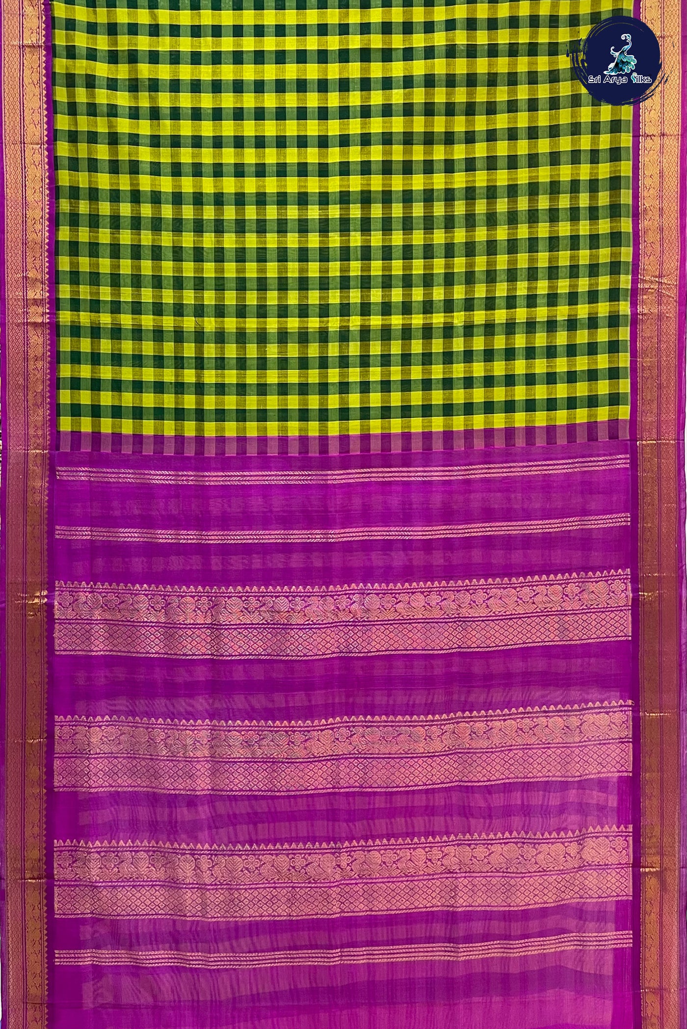 Multi Colour Korvai  Silk Cotton Saree With Checked Pattern