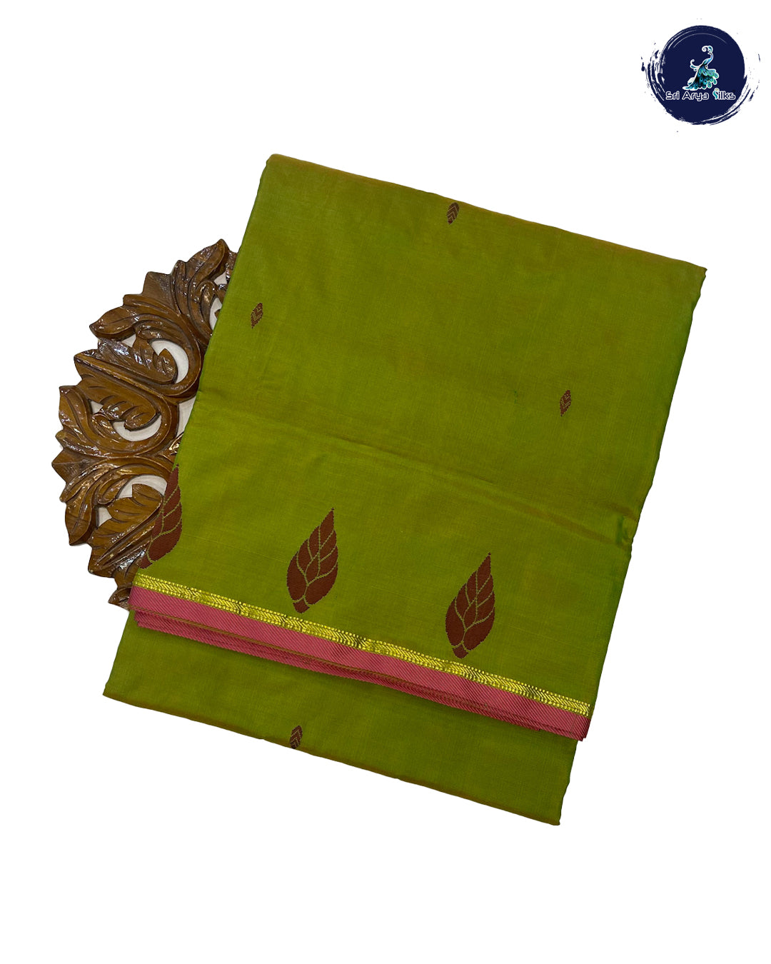 Light Green and Orange Dual Shade 10 Yards Half Pure Kanchipuram Silk Saree