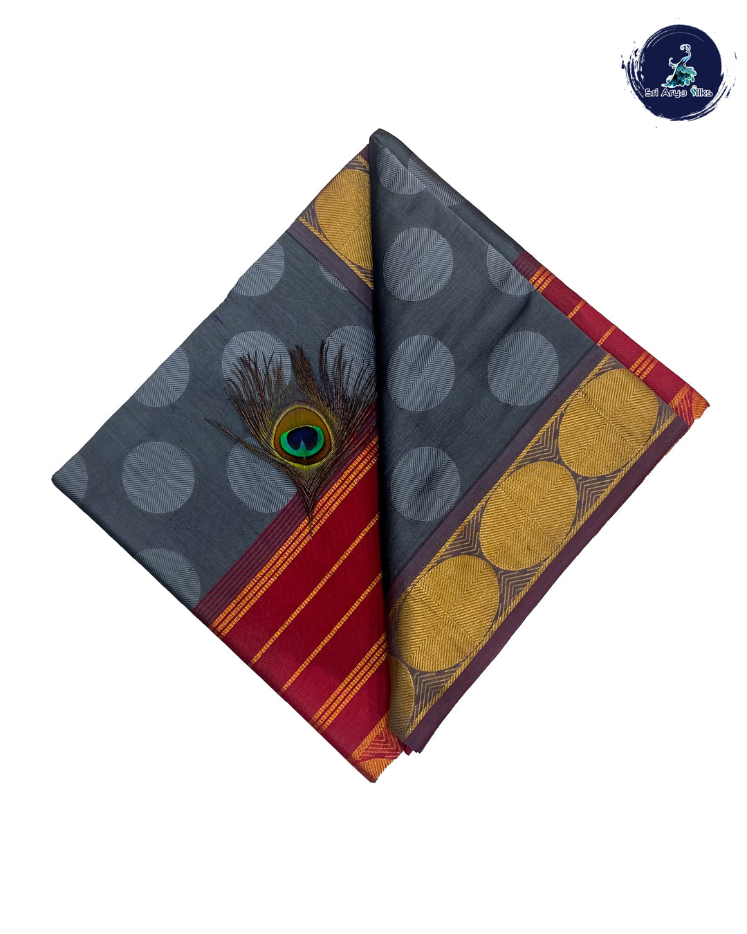 Grey and Maroon Semi Silk Cotton Saree