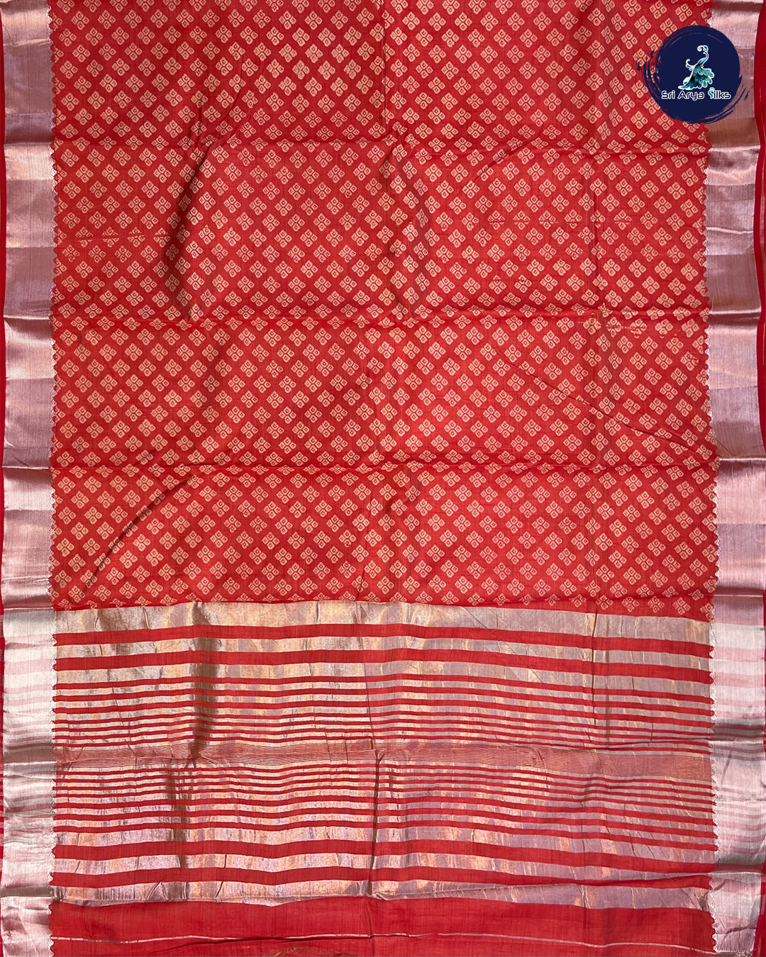 Red Printed Semi Tussar Saree