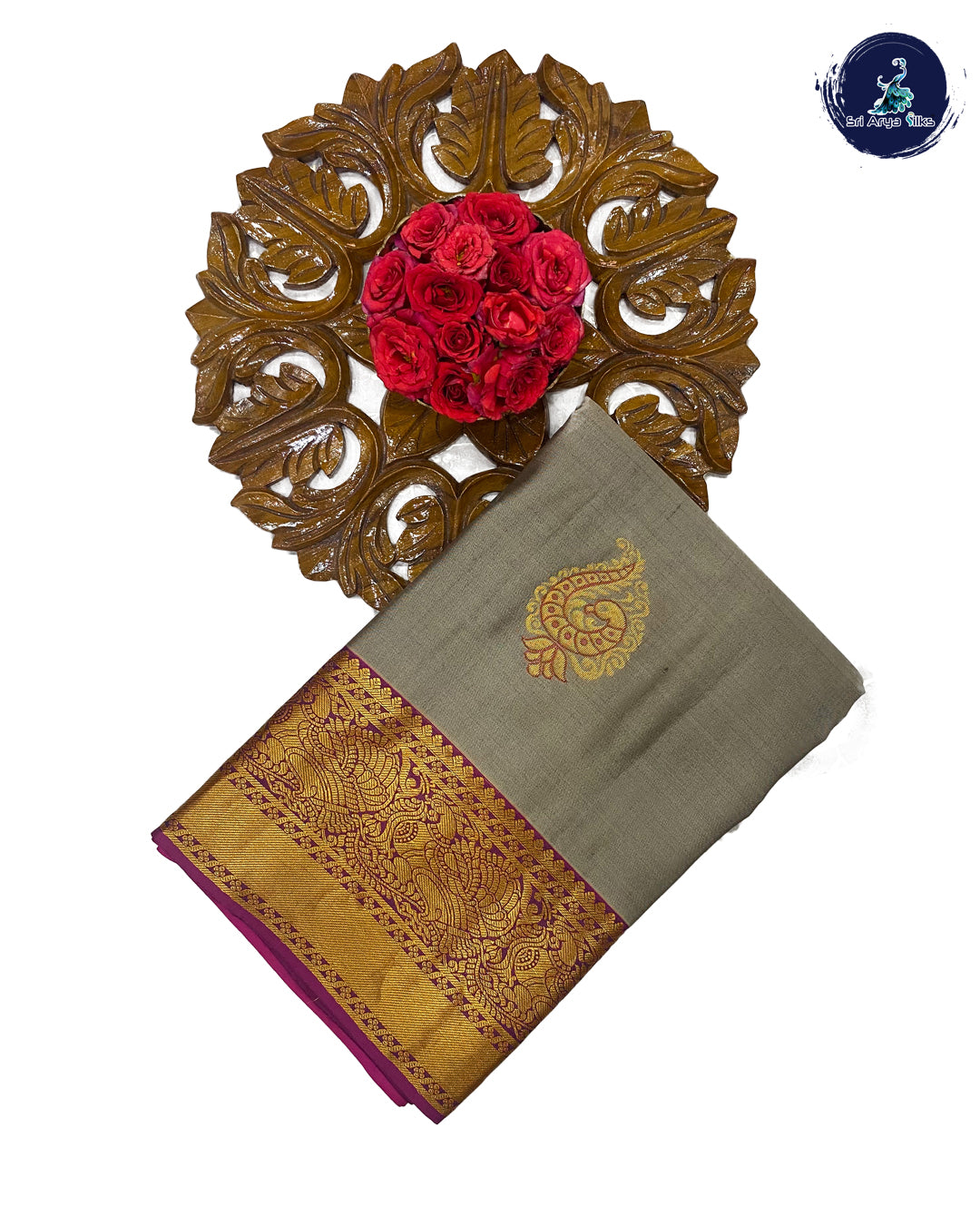 Grey Traditional Silk Saree With Pink Blouse & Buttas Pattern