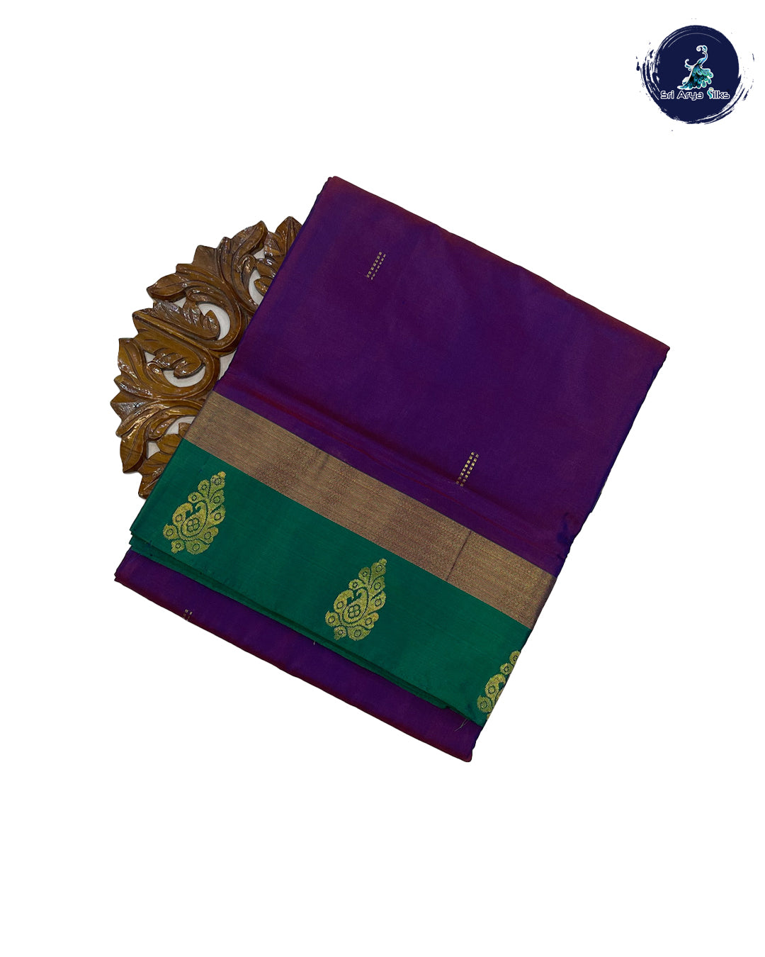 Purple and Green Dual Shade 10 Yards Half Pure Kanchipuram Silk Saree