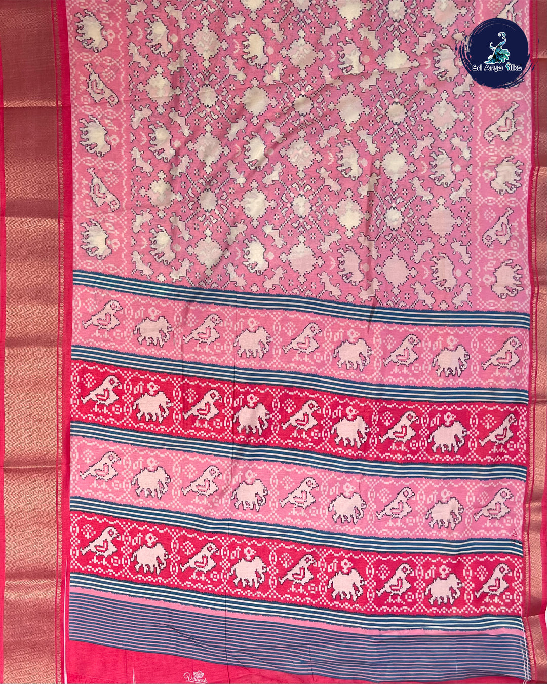 Baby Pink and Redish Pink Printed Semi Tussar Saree