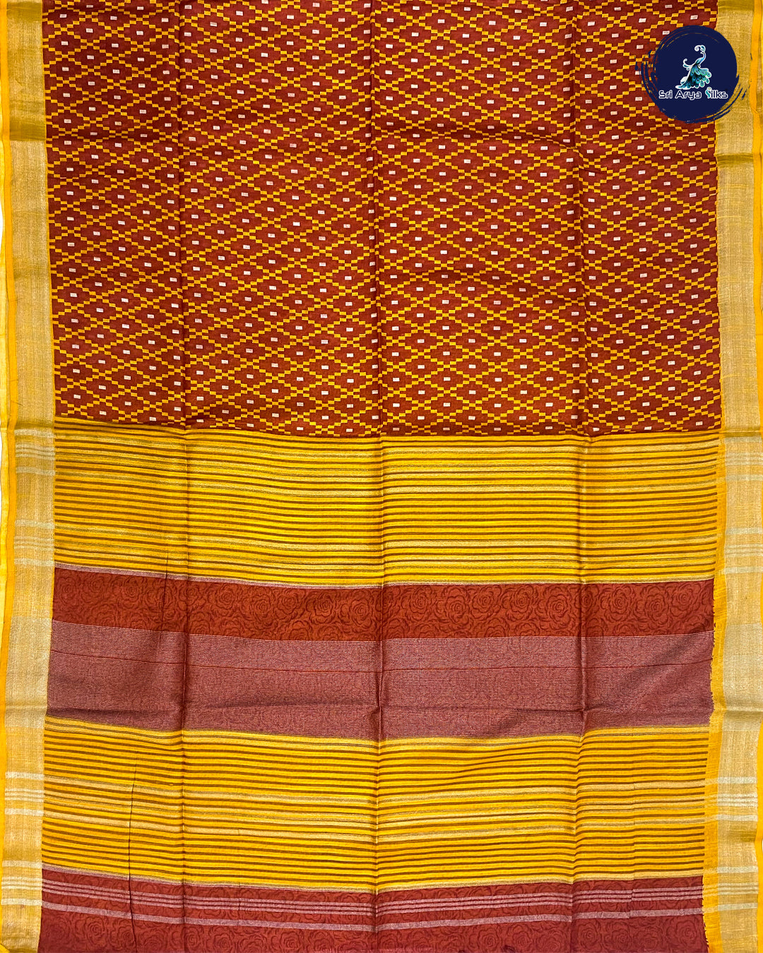 Brick & Yellow Linen Cotton Saree