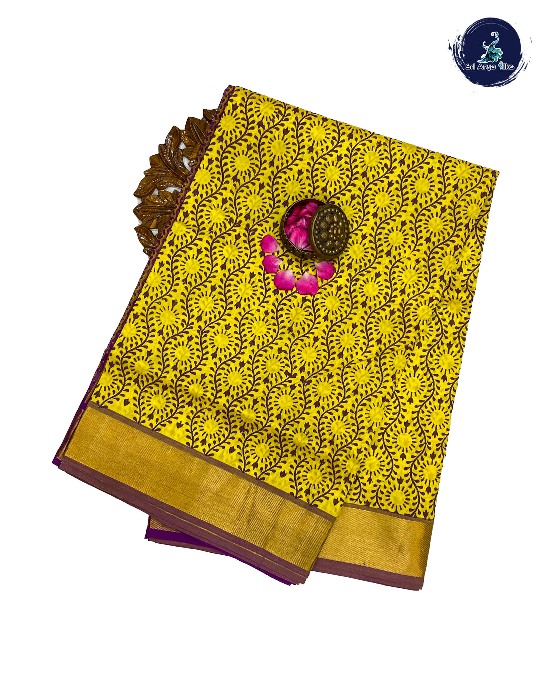 Bright Yellow and Purple Handloom silk cotton saree