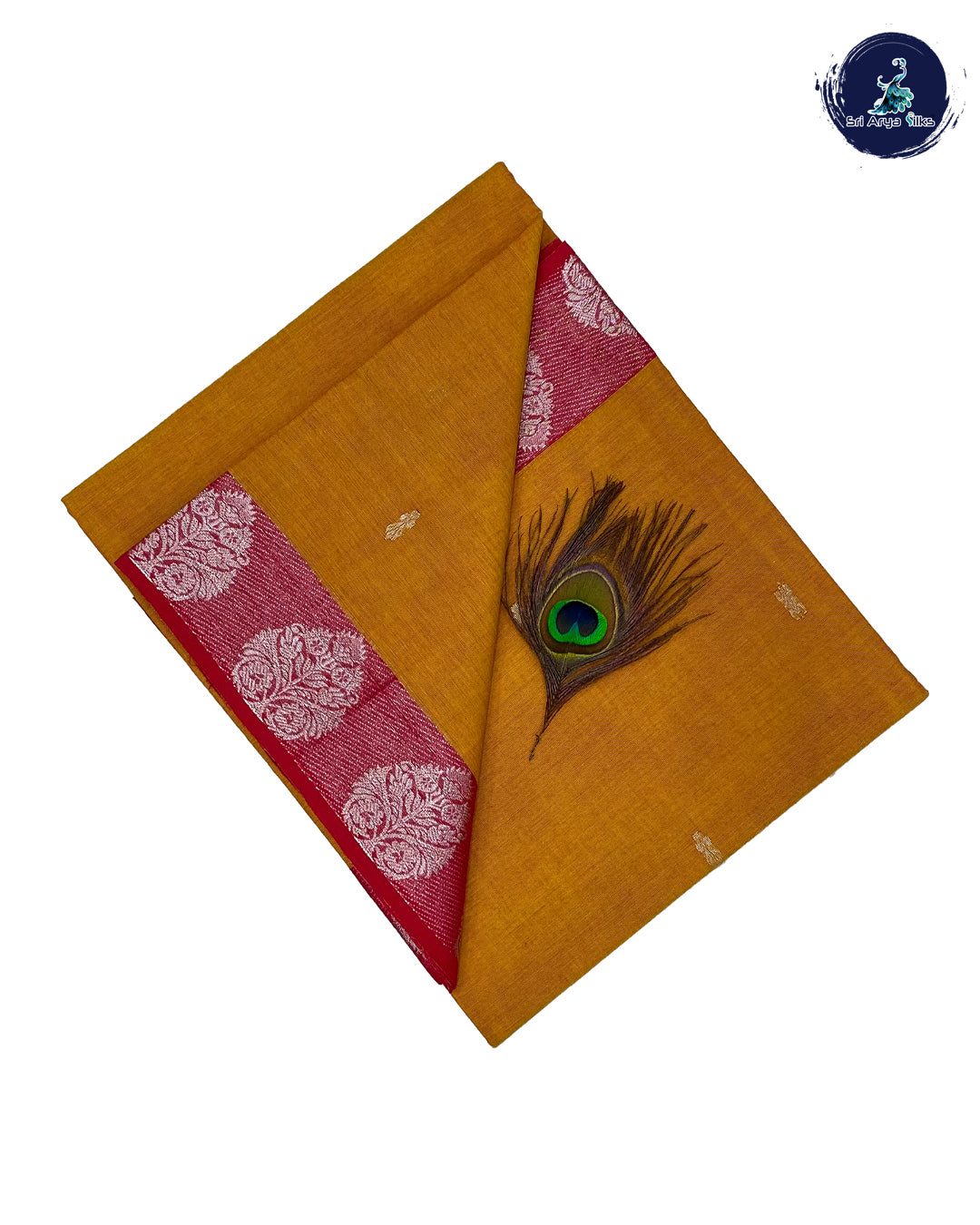 Mustard Yellow Cotton Saree With Buttas Pattern