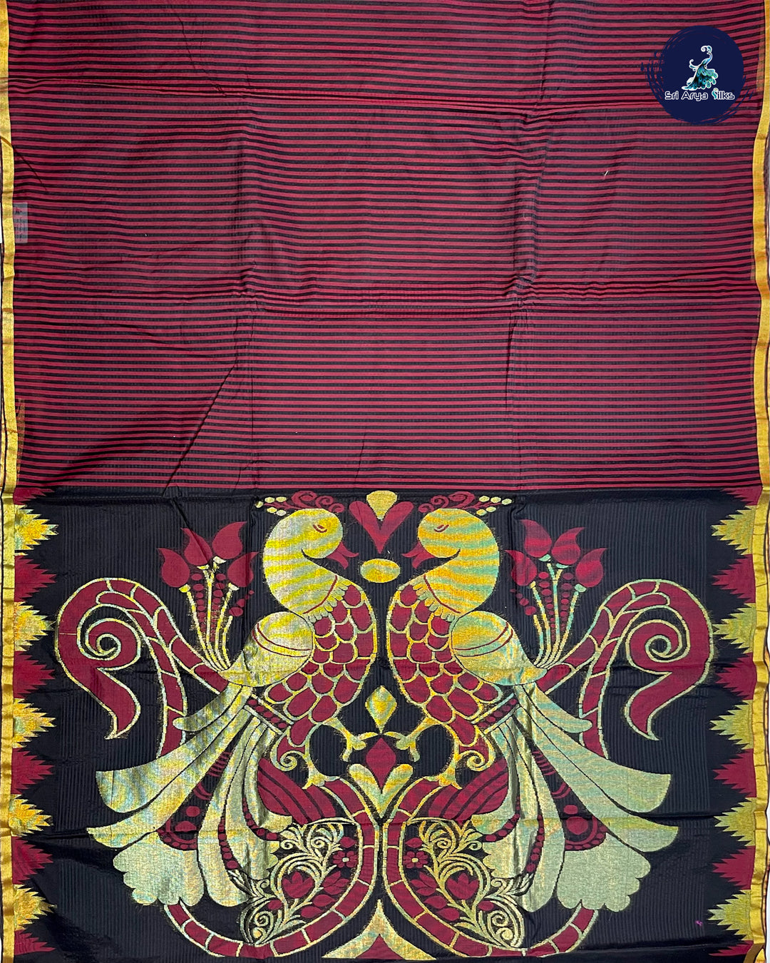 Maroon and Black Semi Raw Silk Saree