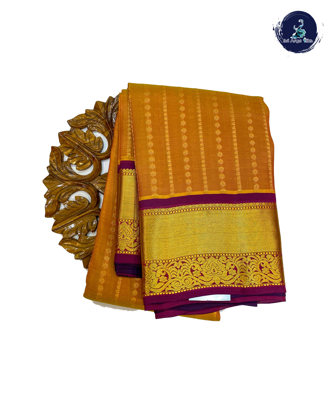 Mustard and Purple Kanchipuram Half Pure Silk Saree