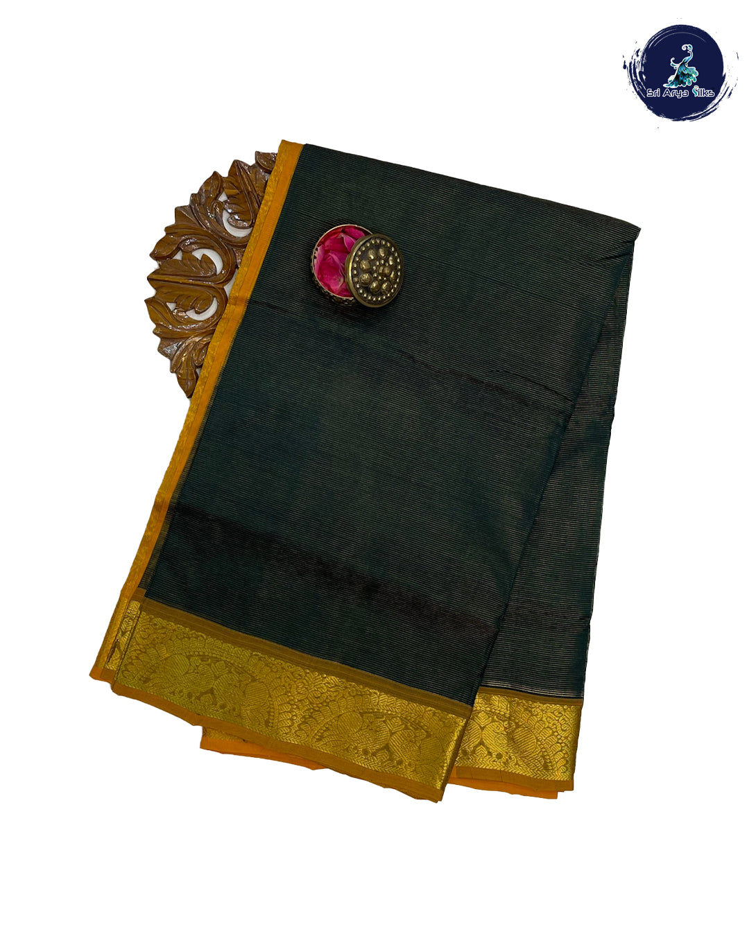 Bottle Green and Mustard Handloom Vairaoosi Silk Cotton Saree