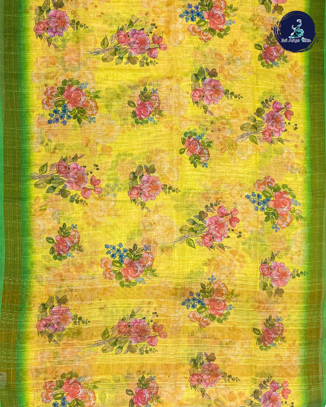 Lime Yellow and Leaf Green Linen Cotton Saree