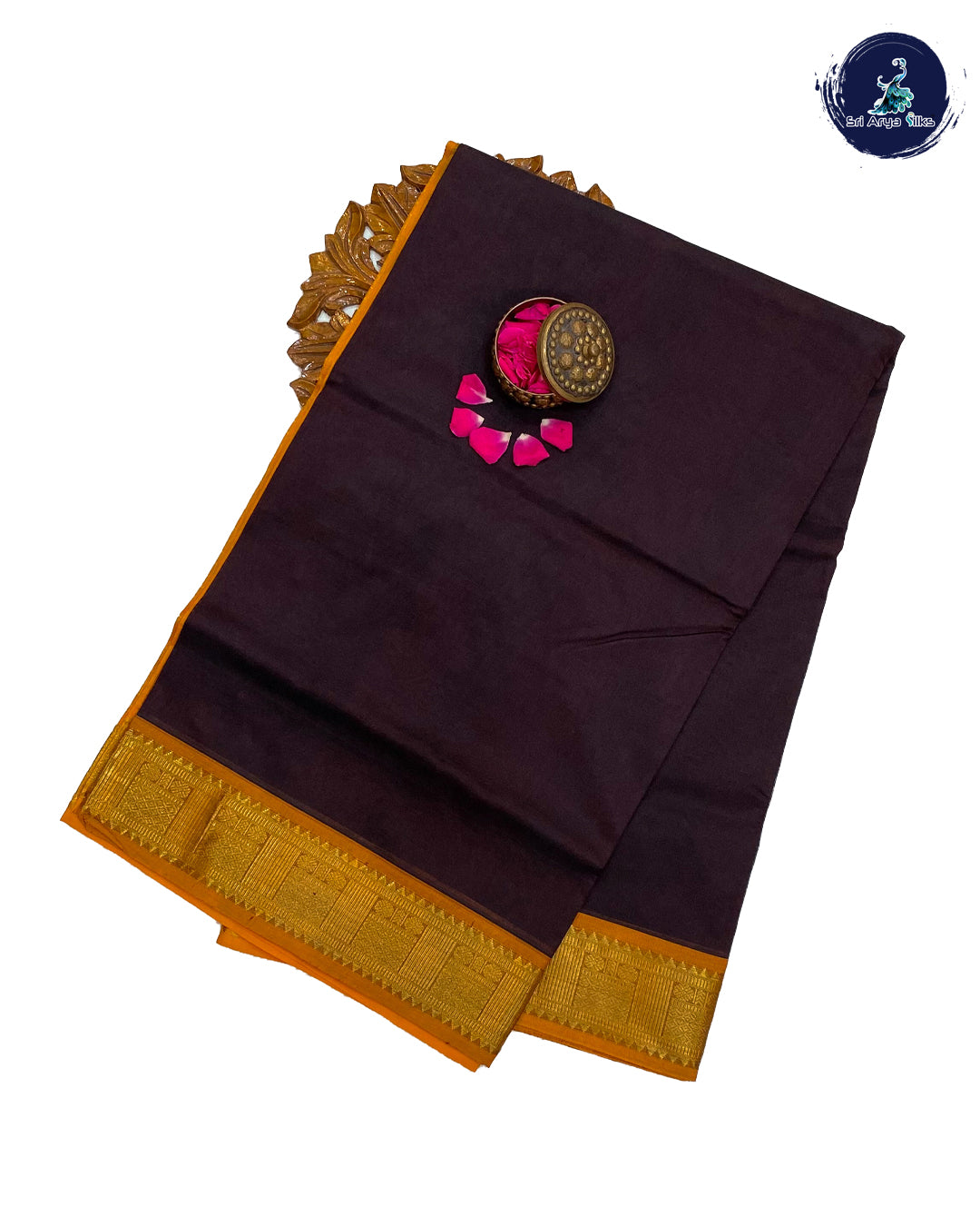 Brown And fenugreek pure silk cotton saree