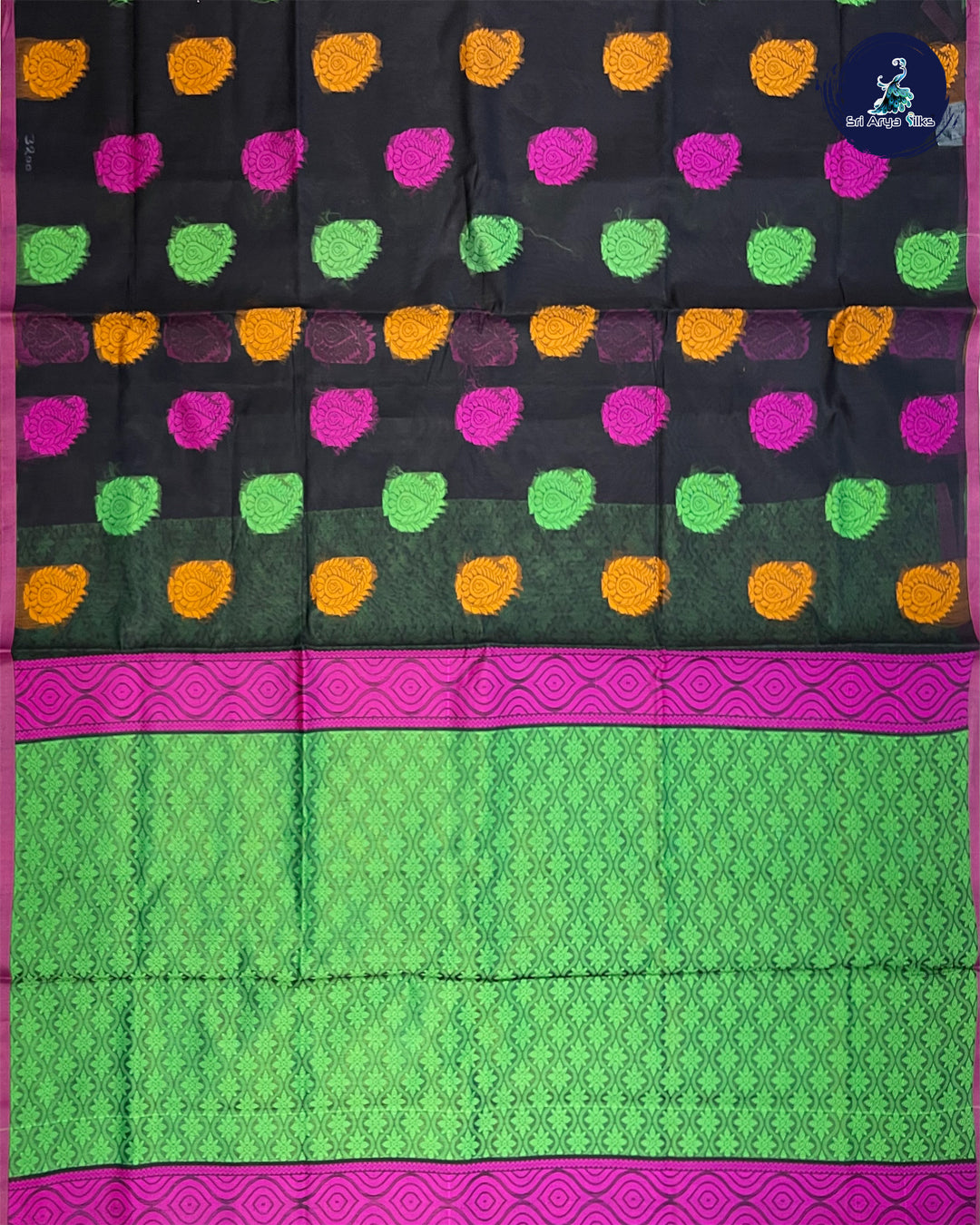 Black and Green Semi Silk Cotton Saree