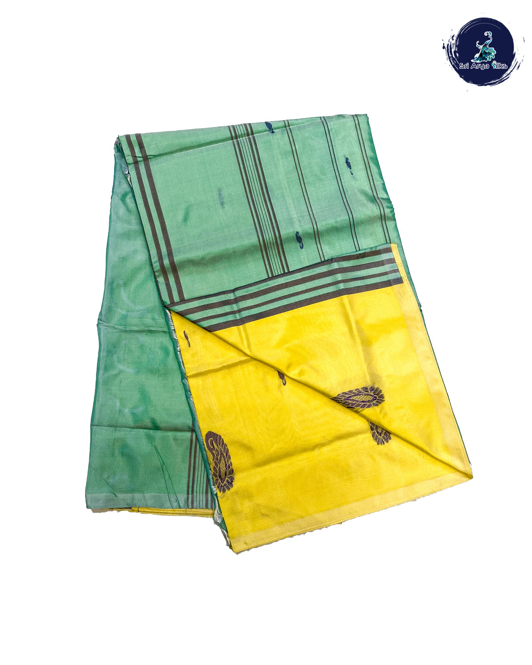 Pista Green And Lime Yellow Handwoven Banana Pith Saree