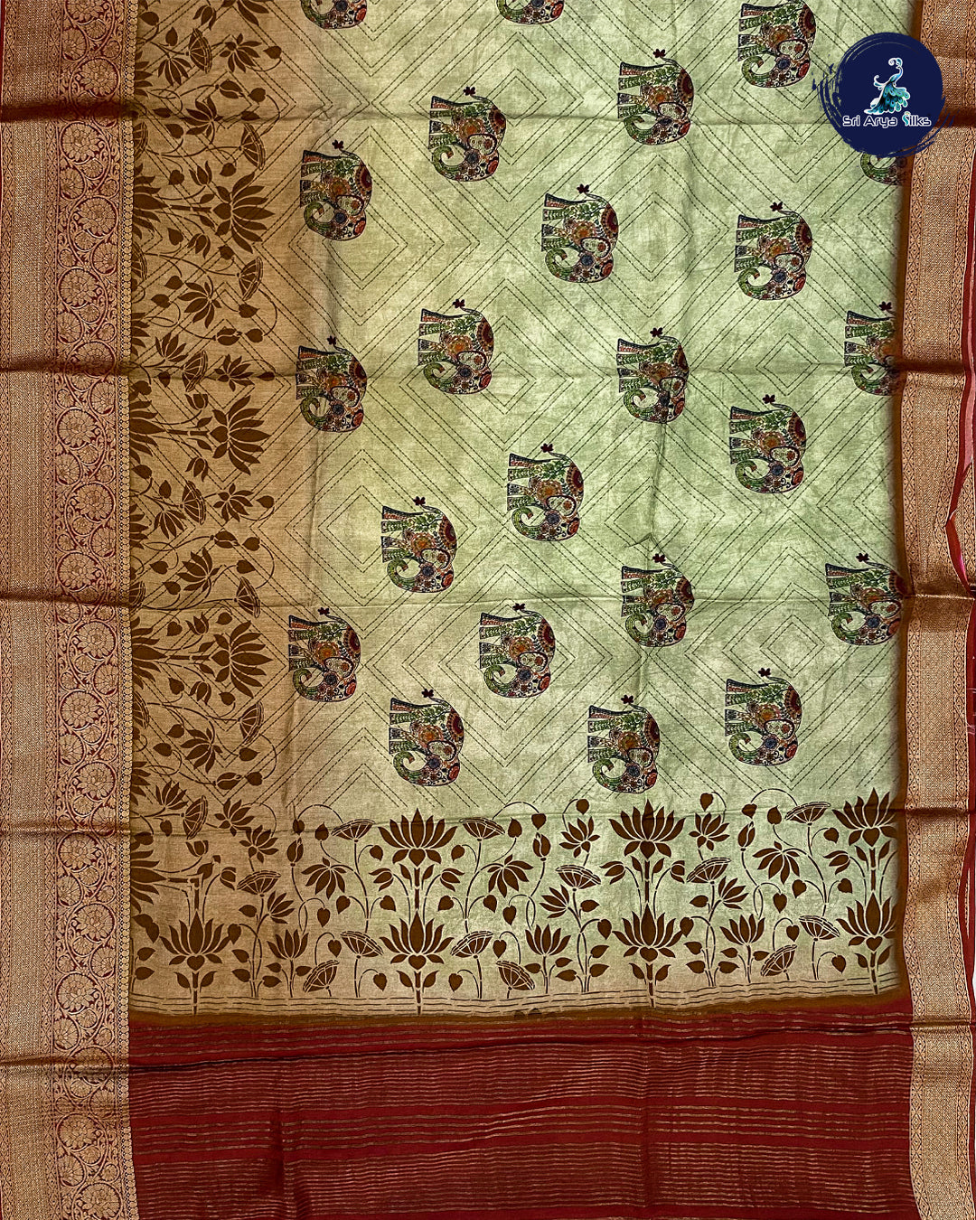 Light Green and Maroon Semi Dola saree