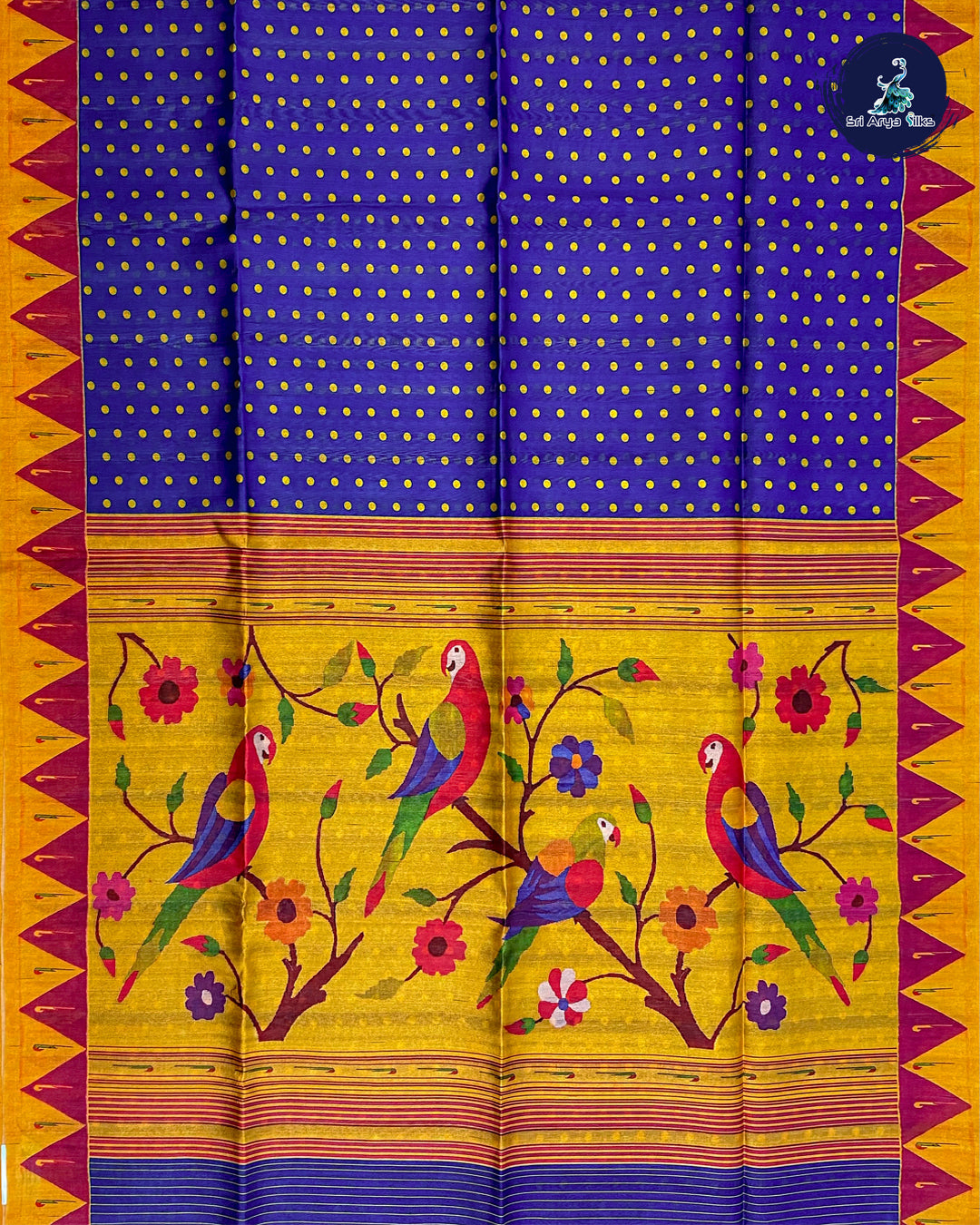 M S Blue and Yellow Semi Jute Saree