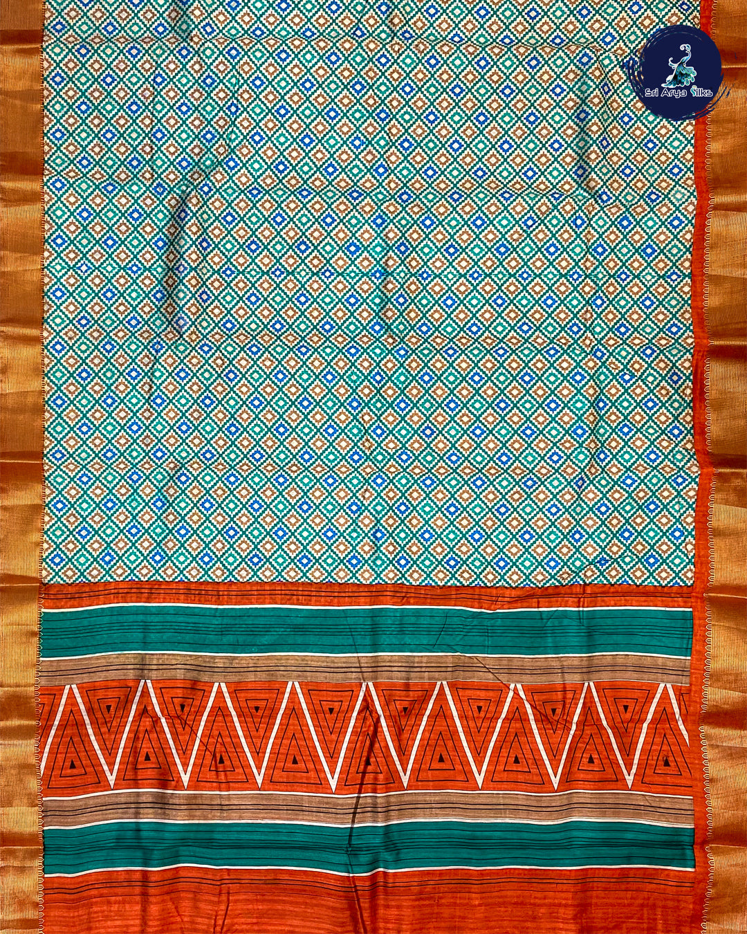 Teal Blue and Brick Semi Tussar Saree