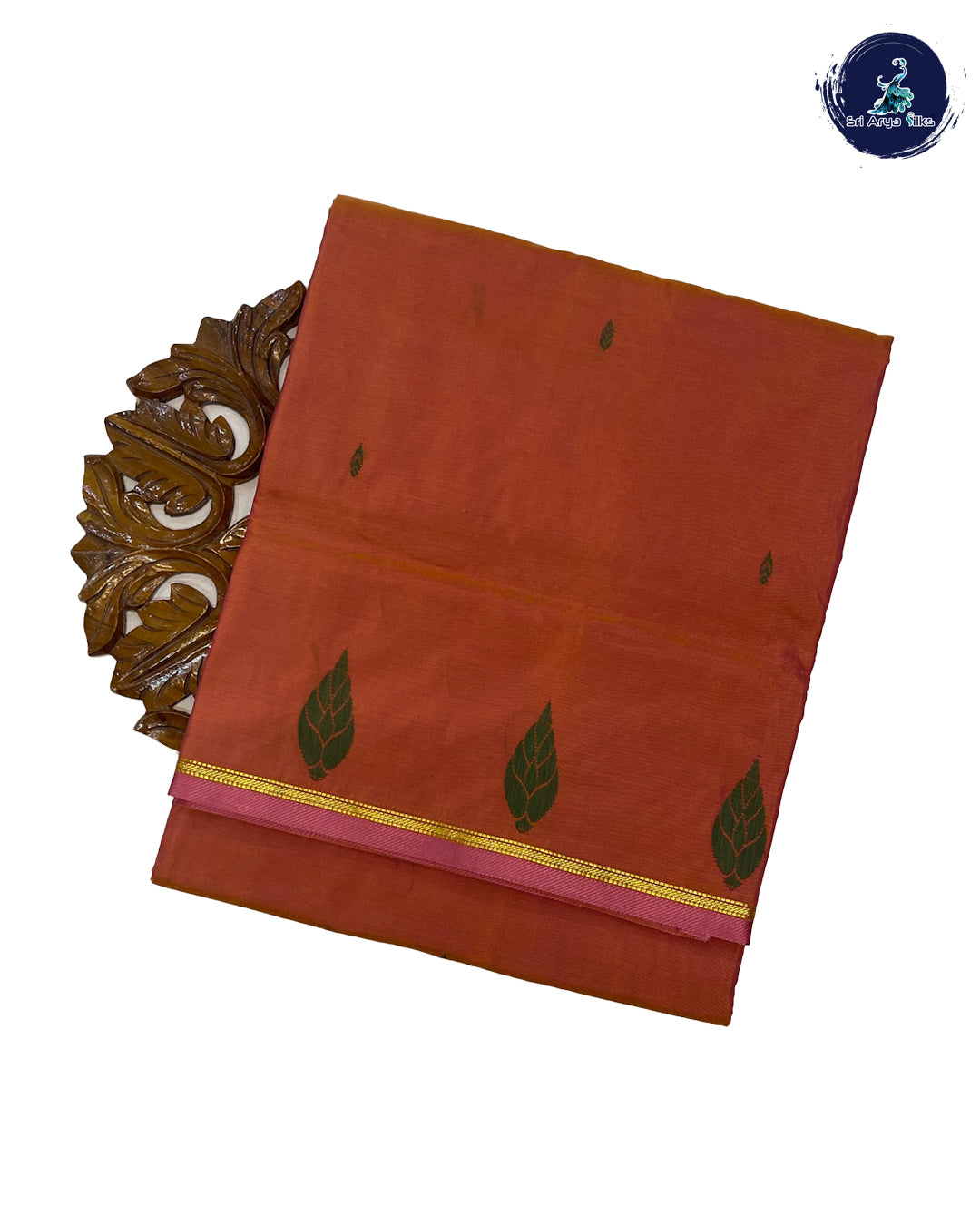 Light Orange and Green Dual Shade 10 Yards Half Pure Kanchipuram Silk Saree