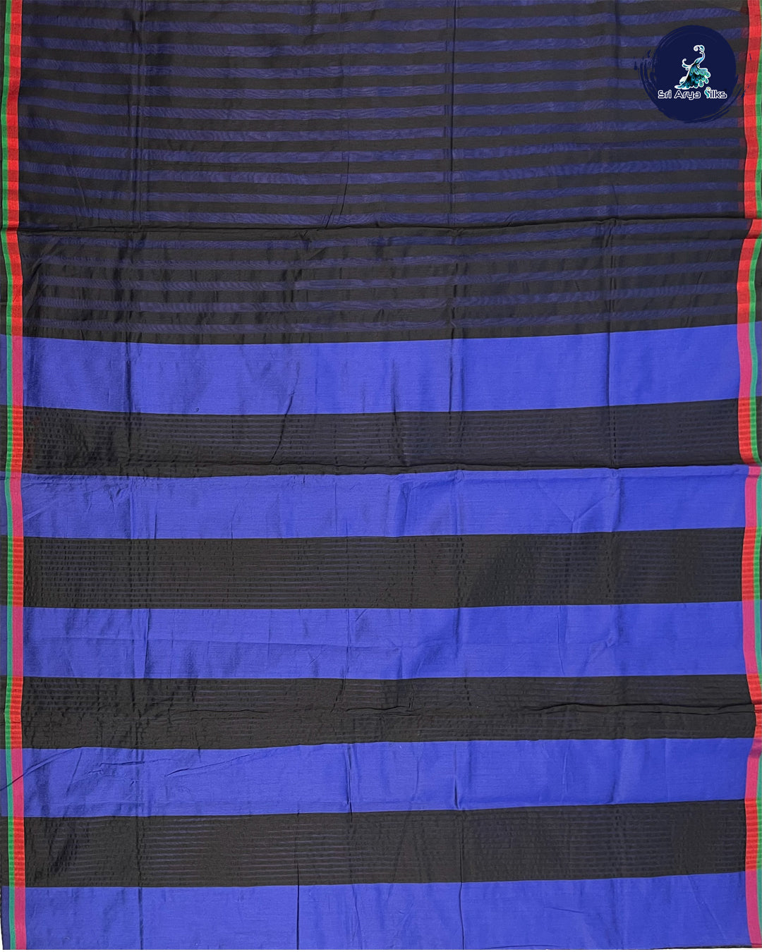 Black and Blue Semi Raw Silk Saree