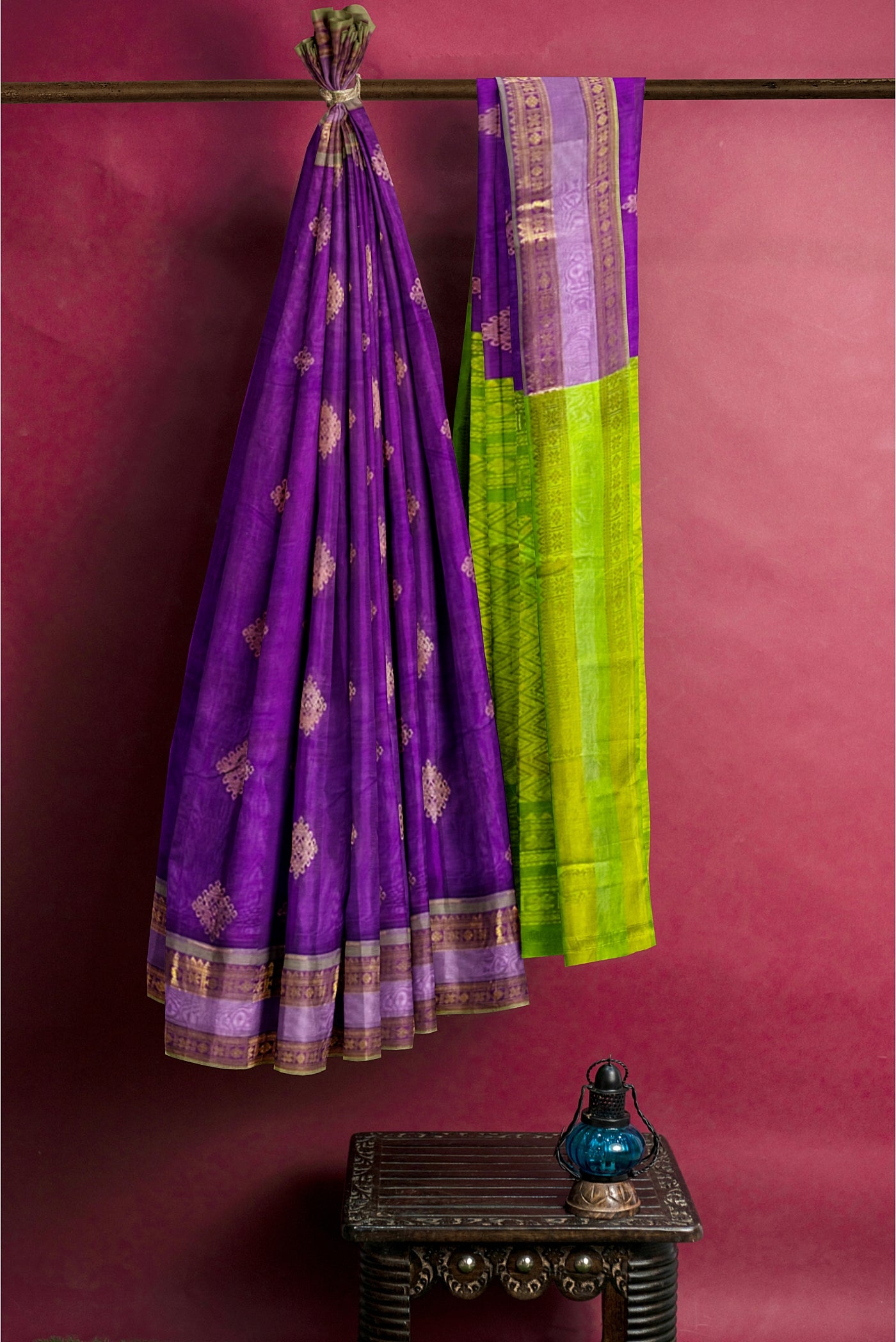 Purple Silk Cotton Saree With Kolam Butta Pattern