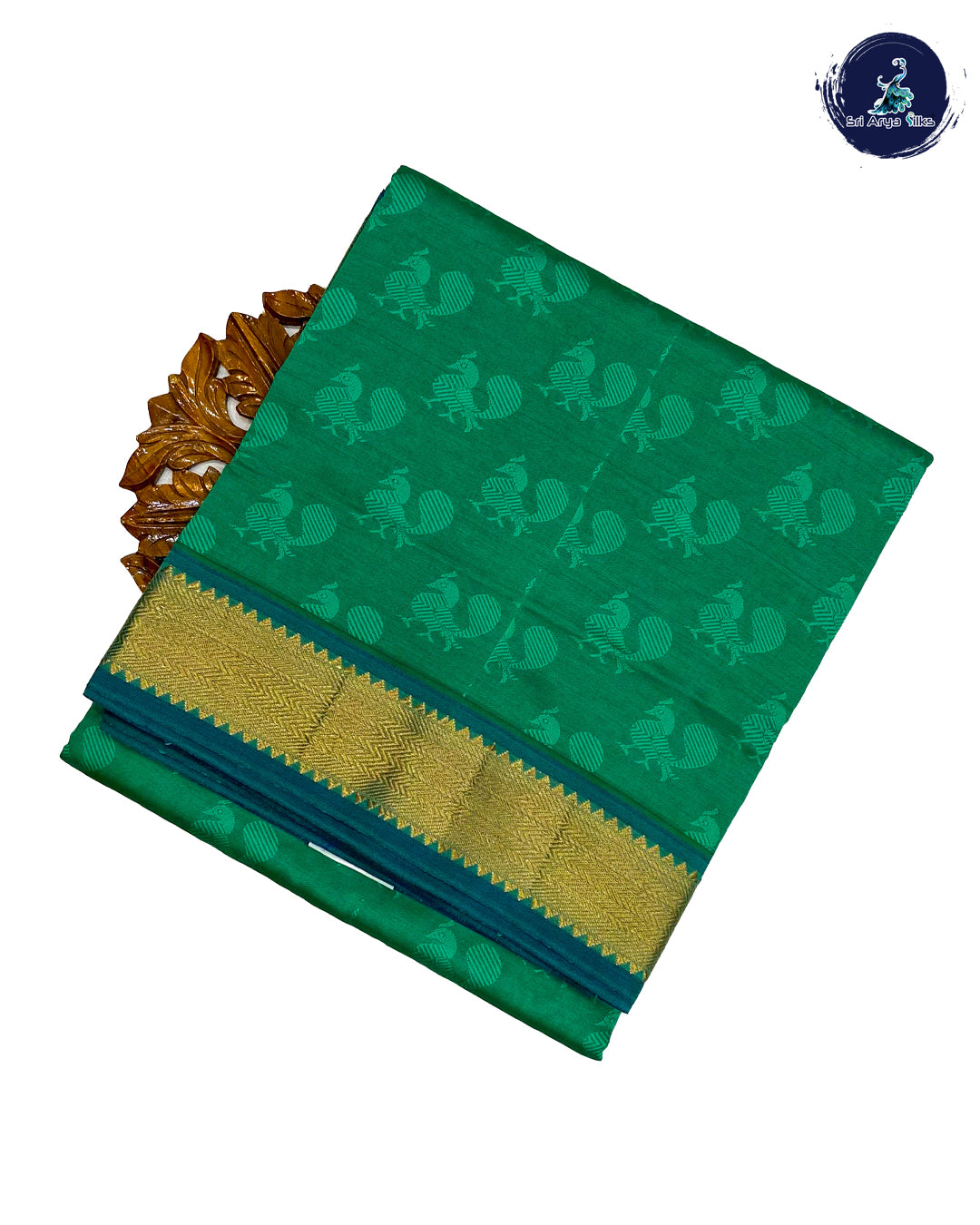 Dark Green & Blue Embosed Madisar Kanchivaram Semi Silk Cotton Saree
